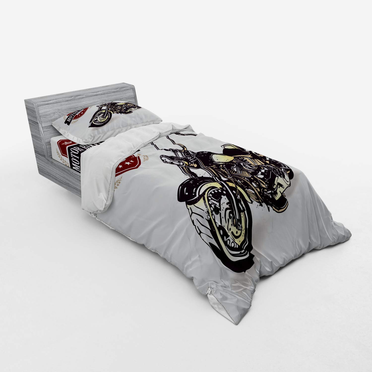 Ambesonne Motorcycle Duvet Cover Set - Chopper Customized Motorcycle with Club Insignia, Hippie Classic Retro 3-Piece Bedding Set (Twin XL, Black Beige) - Perfect for Biker Themed Bedrooms, Motorcycle Enthusiasts & Retro Home Decor