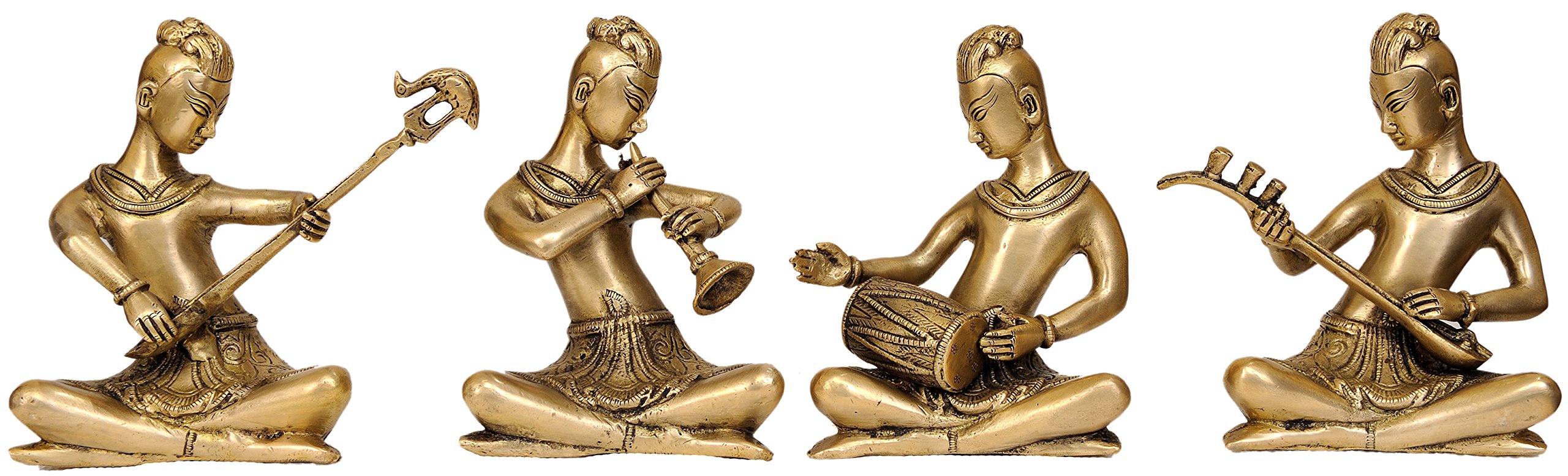 Set of Musician Brass Statues - Handcrafted Home Decor for Music Lovers, Perfect for Living Room, Office, or Gift