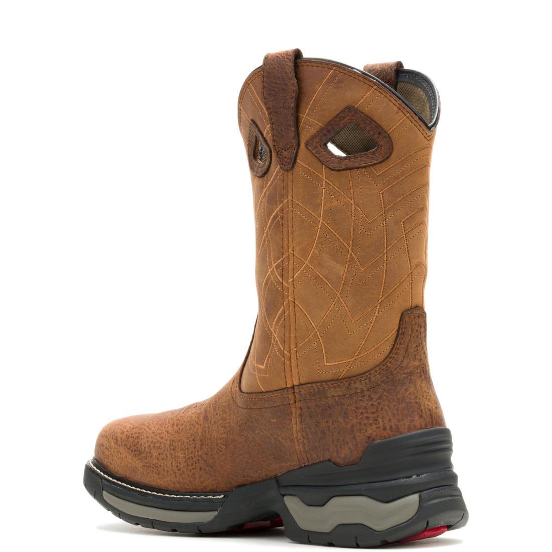 Rancher CarbonMax Pull-On Work Boots for Men - Comfortable & Durable Leather Safety Toe Boots - Ideal for Construction, Farming & Outdoor Work (Caramel)