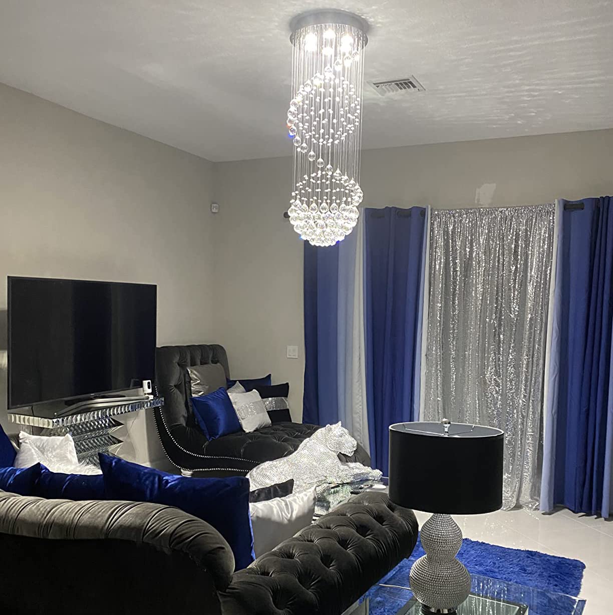 Modern Crystal Chandelier Lighting - Clear K9 Glass Ceiling Light Fixture, Luxurious Spiral Sphere Flush Mount for Living Room, Hallway, Foyer, Entryway & Corridor (15.7