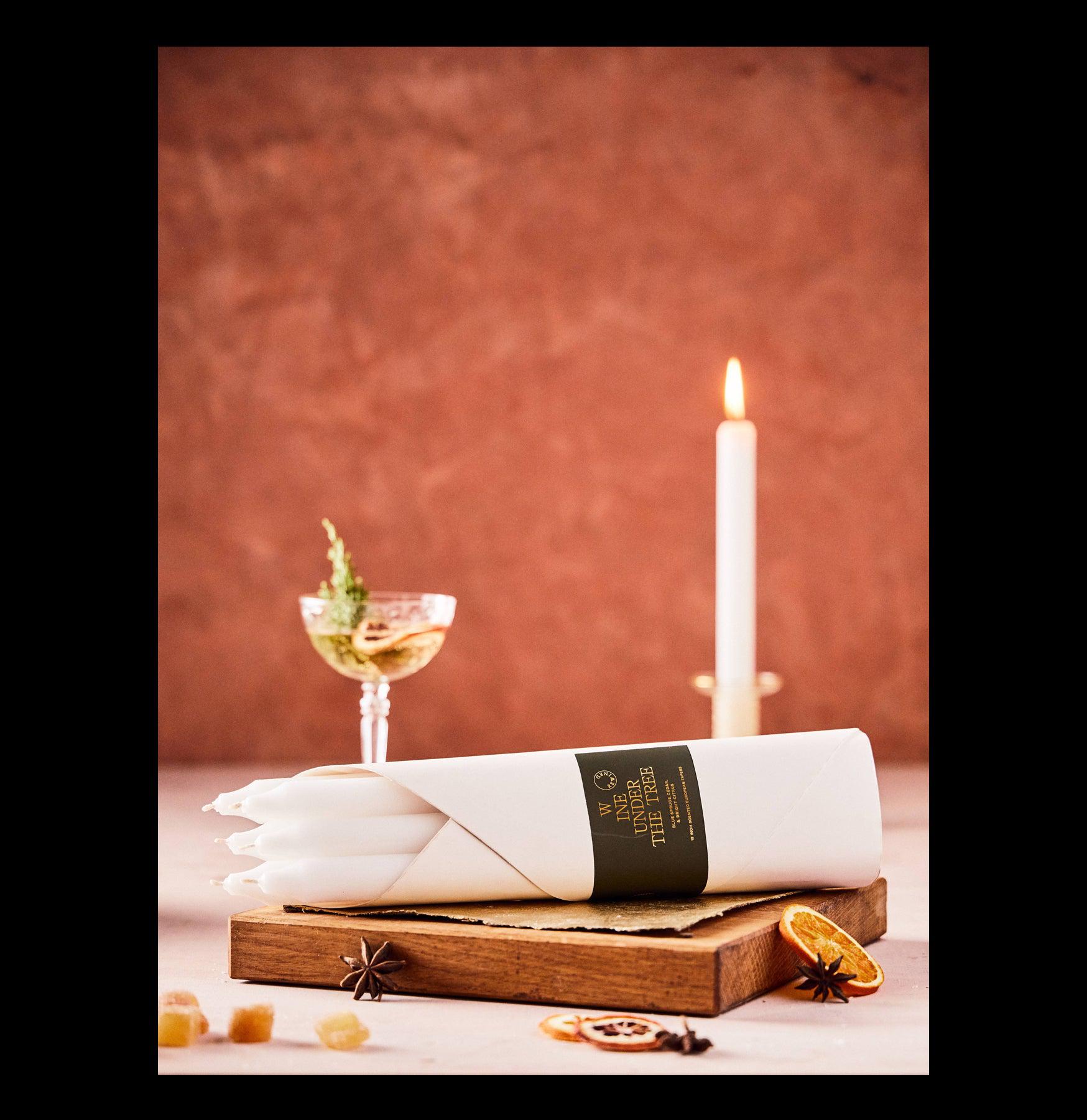 Elegant Wine Under The Tree Taper Candle Set - 12-Piece Holiday Dinner Candles for Christmas Table Decor, Party Centerpieces & Romantic Ambiance