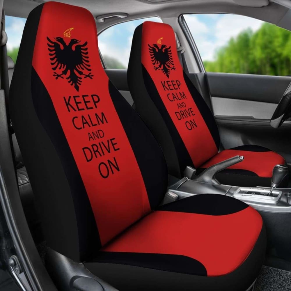 Premium Albania Car Seat Covers - Keep Calm And Drive On Design - Universal Fit for Most Vehicles - Perfect for Road Trips & Daily Commutes