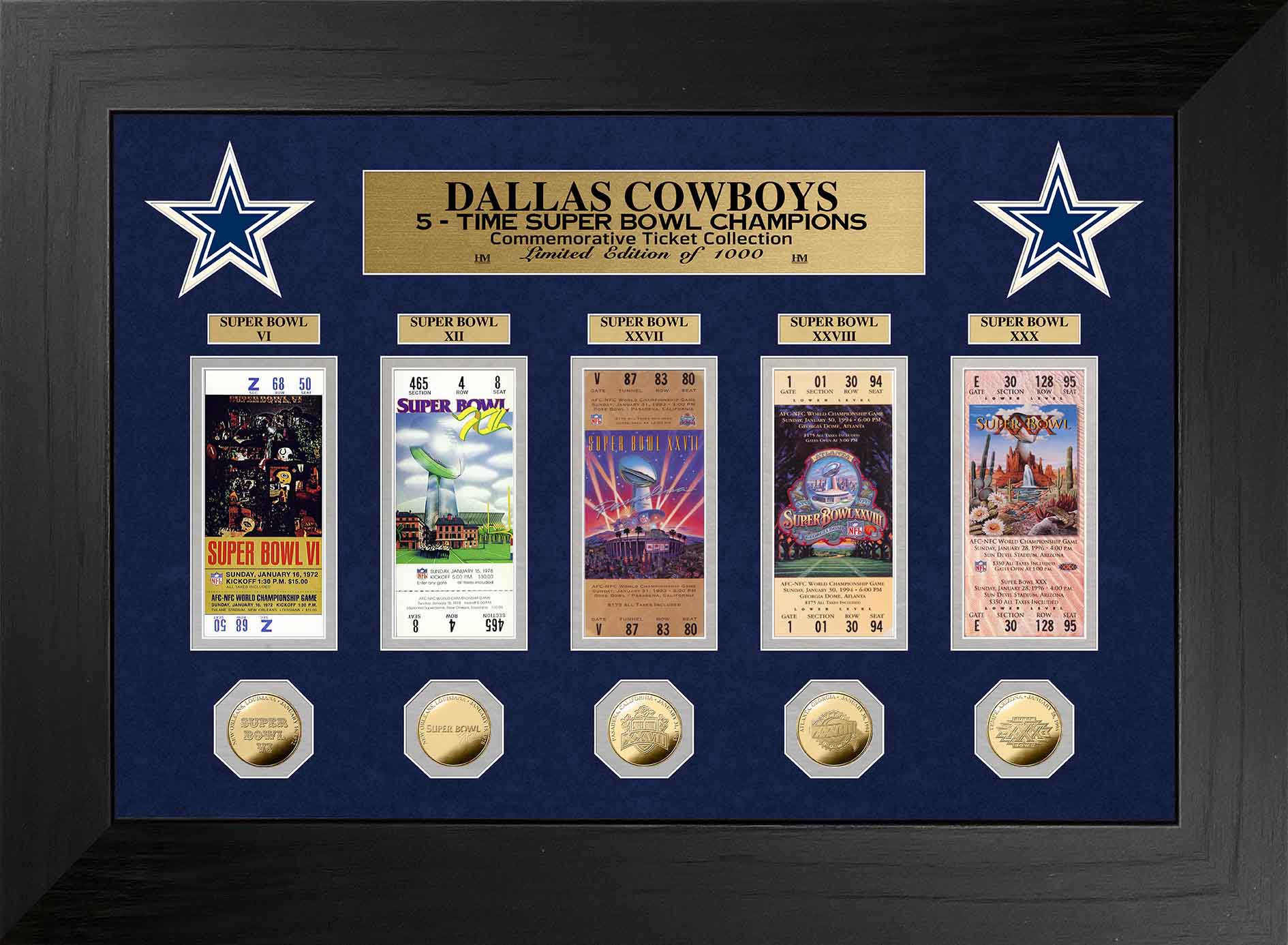 Dallas Cowboys 5-Time Super Bowl Champions Commemorative Gold Coin & Ticket Collection Set - Perfect for NFL Fans, Sports Memorabilia Collectors, and Cowboys Supporters - Great for Display, Gifts, and Game Day Decorations