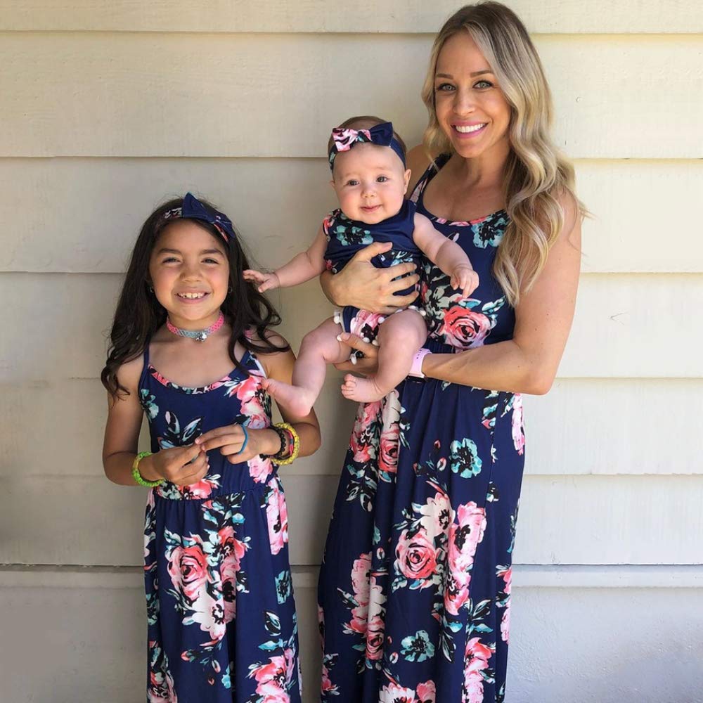 IFFEI Mommy and Me Matching Dress Set - Spaghetti Strap Summer Casual Sundress & Headband for Beach, Vacation, Family Photos & Outdoor Activities
