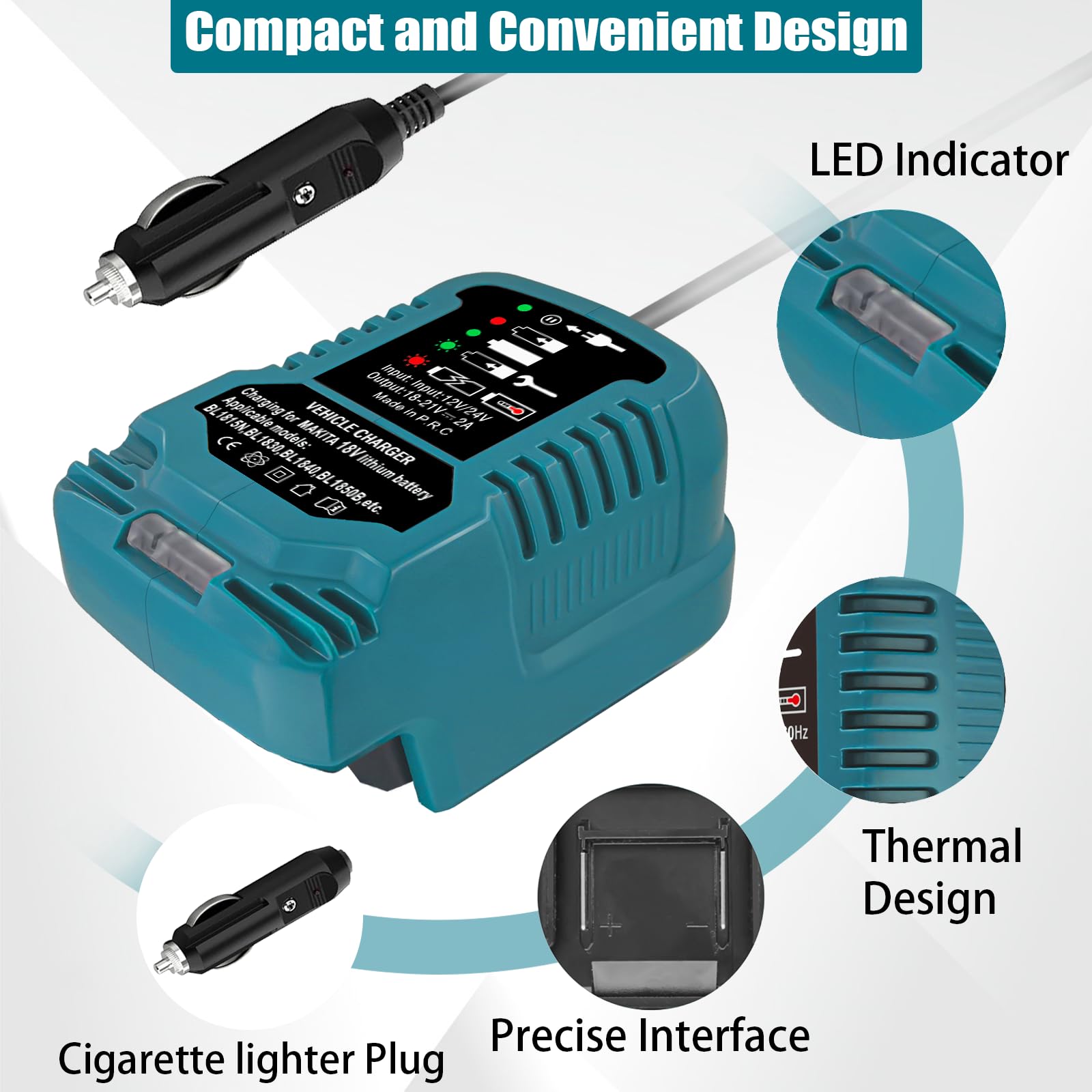 Makita 18V Lithium Battery Replacement Charger - Portable & Compact Car Charger with Cigarette Lighter Plug - Perfect for Power Tools On-The-Go, Job Sites & Road Trips