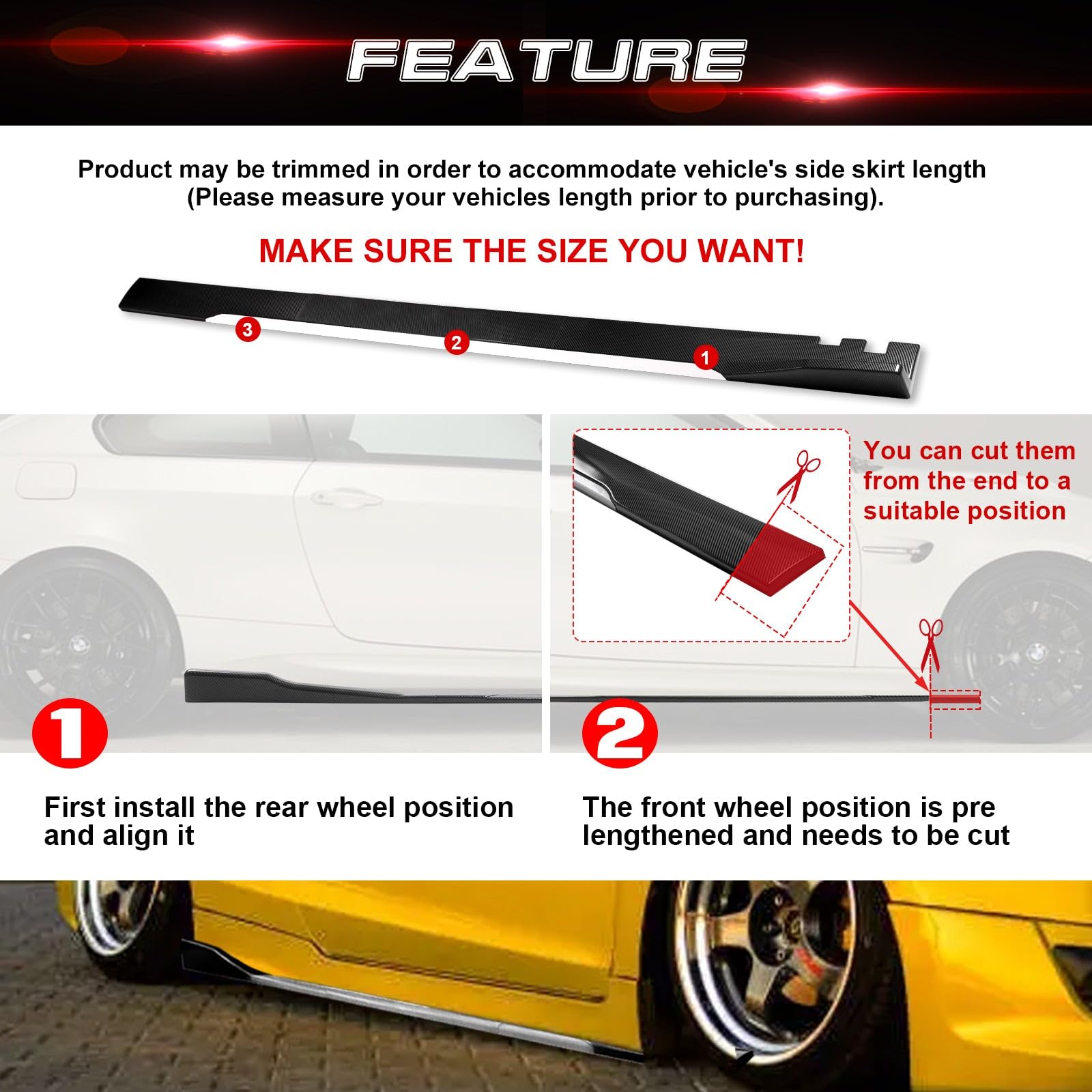 Xotic Tech Universal Car Side Skirts - Rocker Panel Protector with Splitter Winglets & Diffuser Bottom Line Extension Body Kit | Perfect for Street Racing, Car Shows & Daily Driving Protection