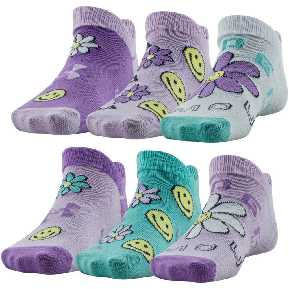 Under Armour Youth Essential No Show Socks 6-Pack for Girls - Breathable & Cushioned Athletic Socks for Running, School & Everyday Comfort