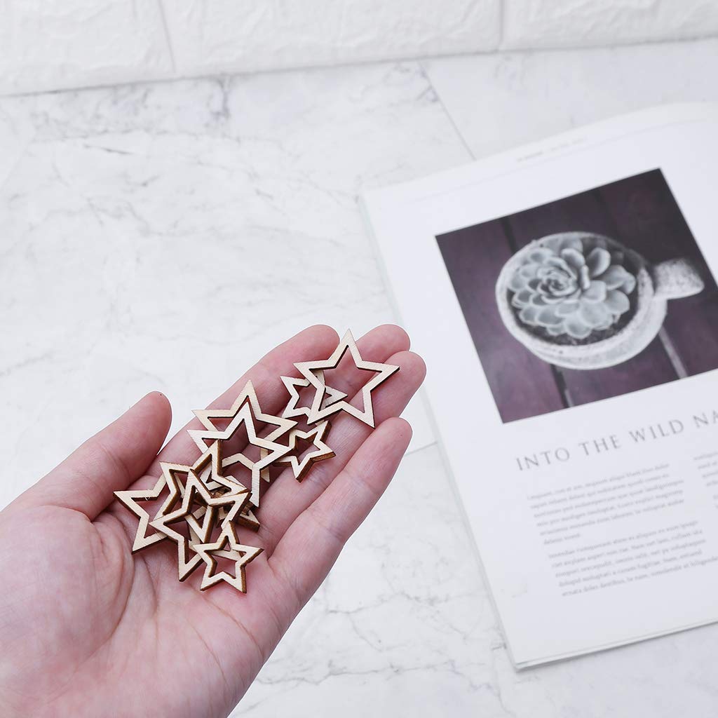 100pcs Natural Wooden Hollow Star Shapes (1-3cm) - DIY Craft Supplies for Wedding, Christmas & Home Decor - Perfect for Scrapbooking, Gift Wrapping & Party Decorations