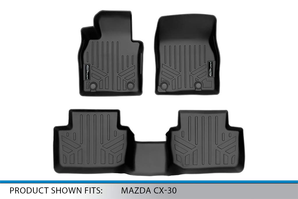SMARTLINER Custom Fit All Weather 2 Row Black Floor Mats for 2020-2023 Mazda CX-30 (FWD) - Durable Car Floor Liners for Protection Against Mud, Snow & Spills - Perfect for Daily Commute, Road Trips & Family Adventures