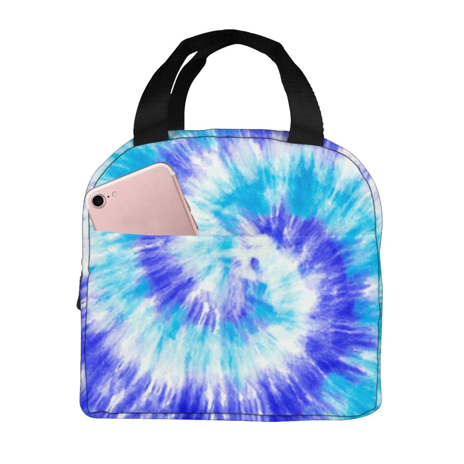 Stylish Tye Dye Blue Turquoise White Spiral Insulated Lunch Bag for Women & Men - Reusable Tote Lunch Box Container for Work, School & Picnics