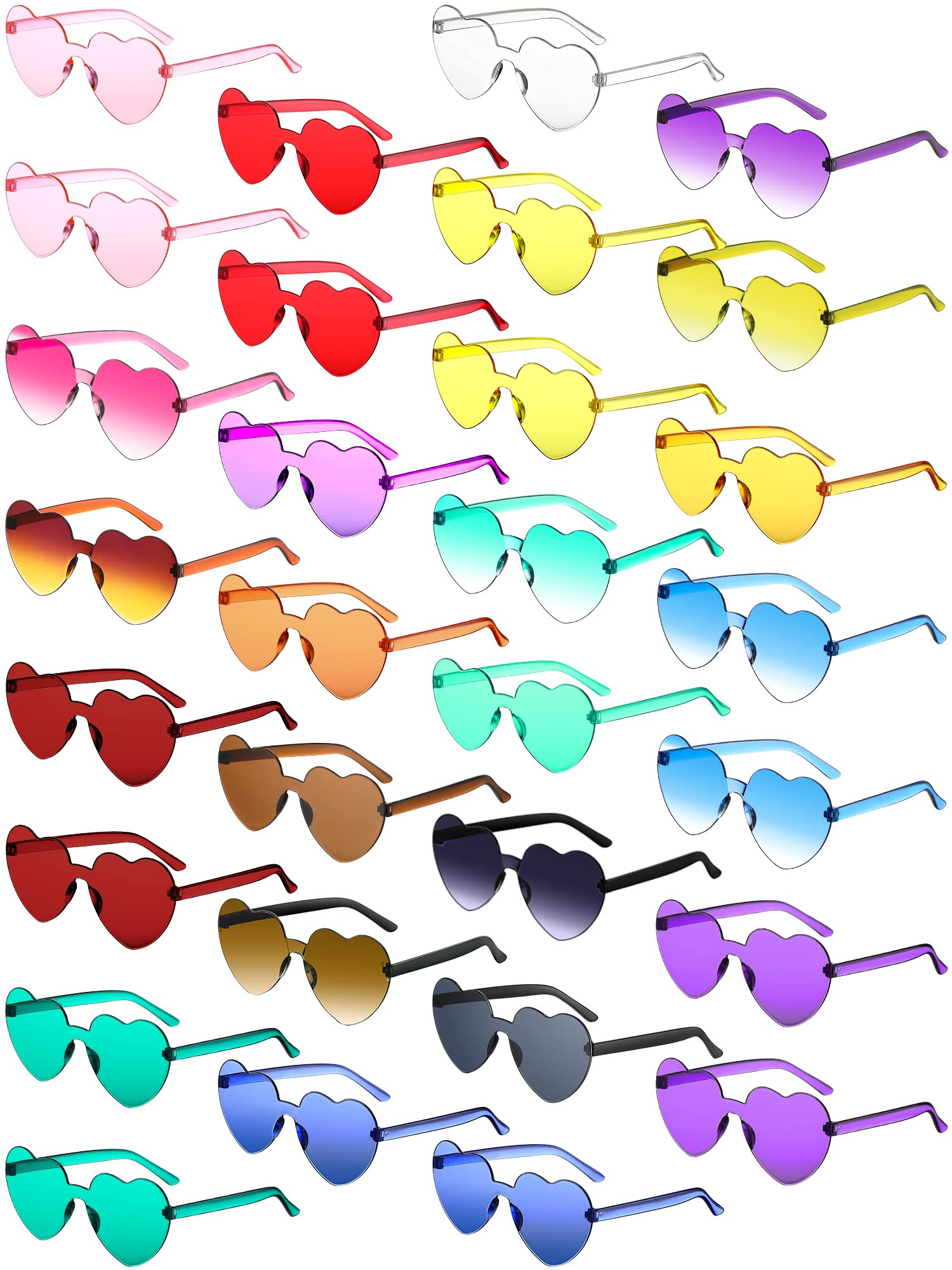 30 Pairs Heart Shaped Sunglasses Bulk - Rimless Candy Color Party Eyewear for Women & Men - Perfect for Valentine's Day, Bachelorette Parties, Weddings & Summer Festivals