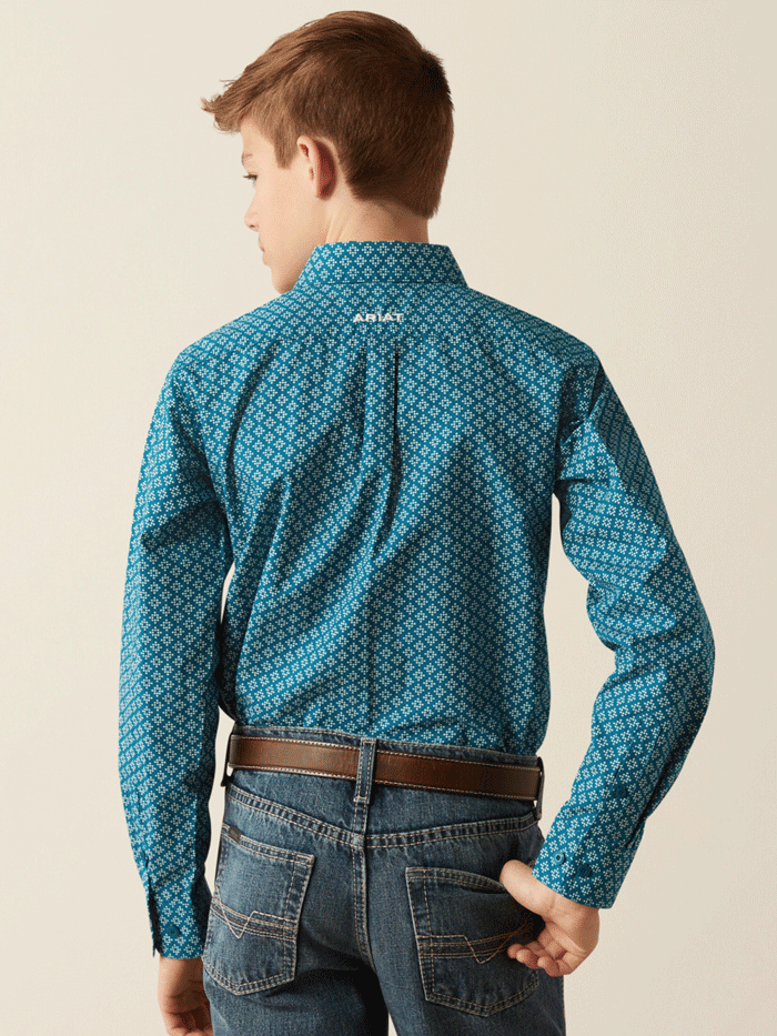Ariat 10054073 Kids Petey Classic Fit Shirt - Dark Teal Cotton Western Shirt for Boys & Girls - Perfect for Rodeo, Horseback Riding & Casual Wear