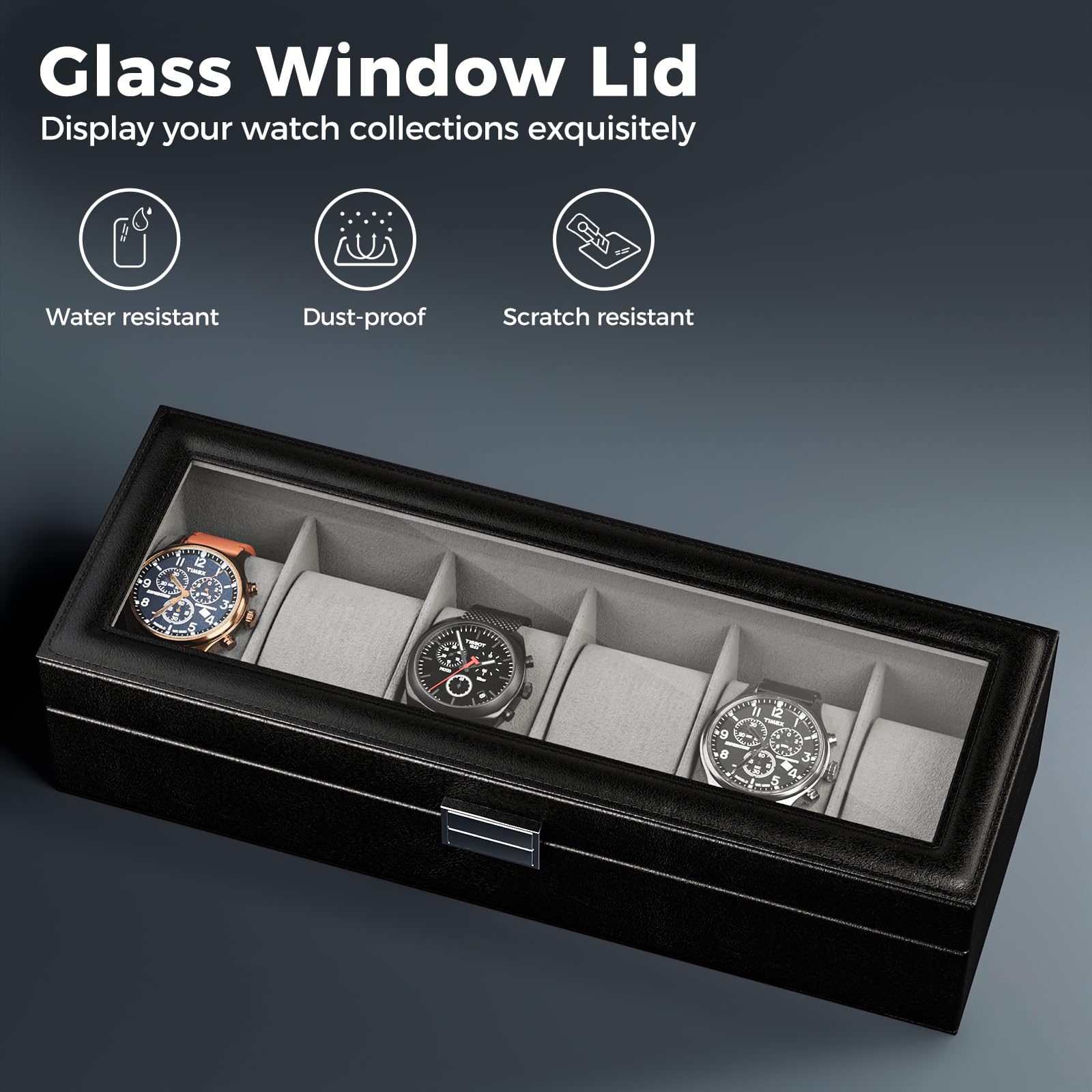 ProCase 6-Slot Watch Box for Men - Premium Watch Storage Organizer with Glass Lid, Black - Perfect for Watch Display, Collection & Travel Accessories
