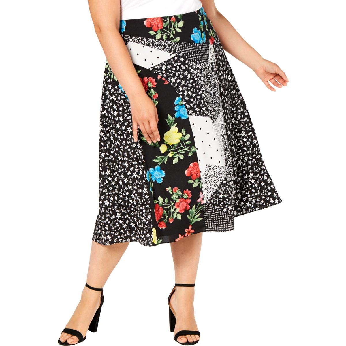Calvin Klein Women's Plus Size Angle Hem Printed Skirt - Black 20W | Flowy A-Line Midi Skirt for Work, Office & Casual Outfits