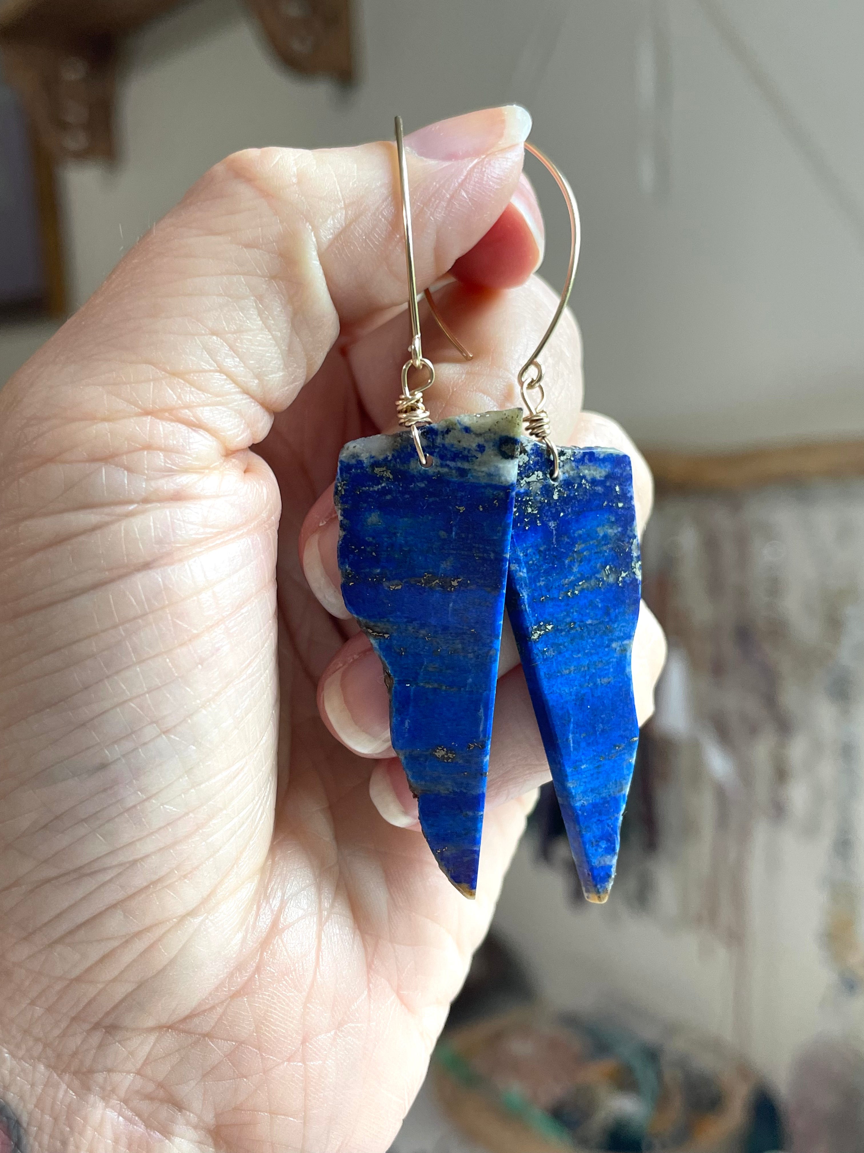 Lapis Lazuli Statement Earrings - Gold Filled Handmade Jewelry for Women | Unique Bohemian Dangle Earrings for Party, Wedding & Special Occasions