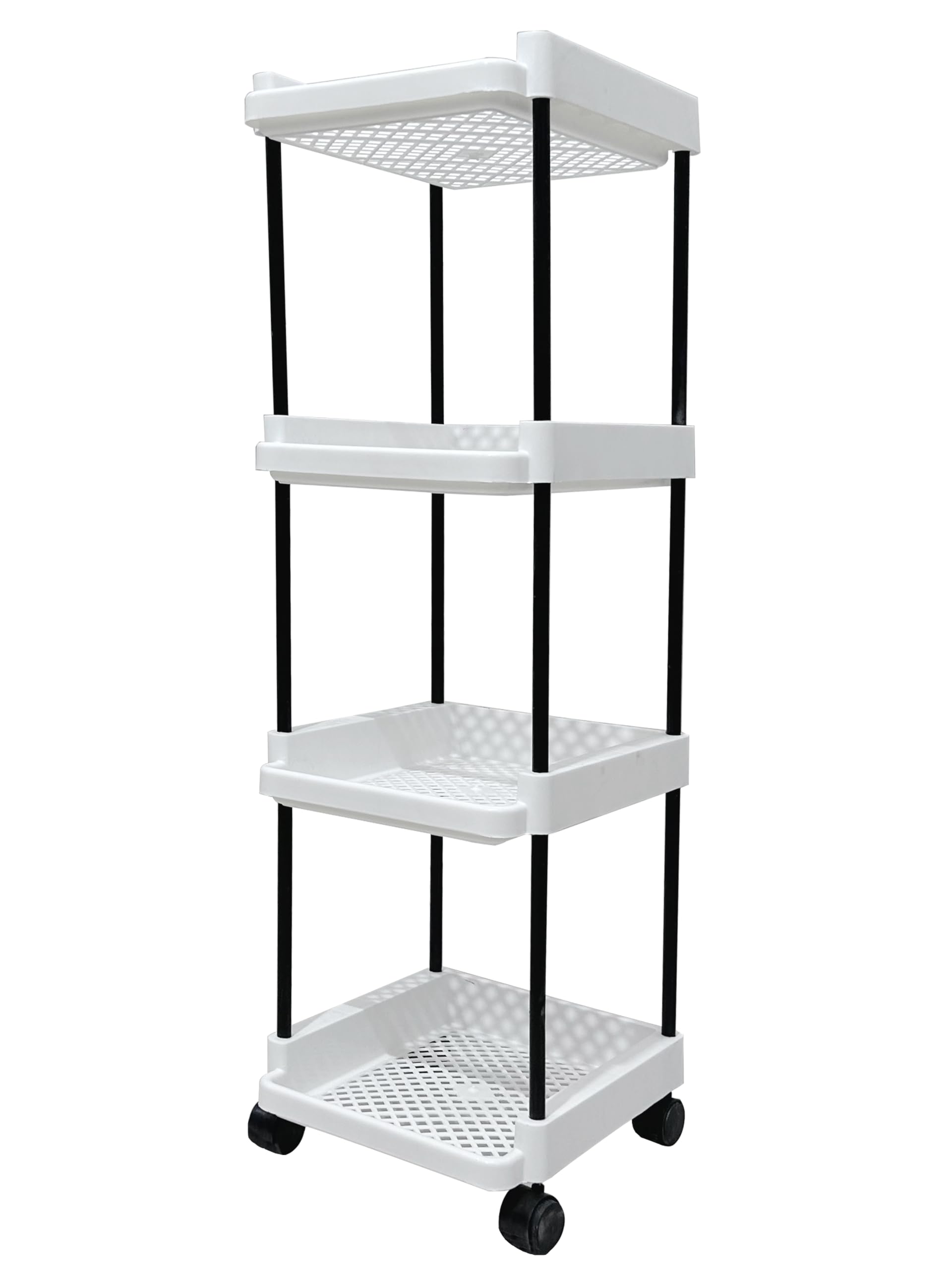 RAXON WORLD 4-Tier Rotating Kitchen Storage Organizer - White Plastic Round Vegetable & Fruit Basket for Onions, Spice Jars, Cutlery | Space-Saving Pantry & Countertop Organizer