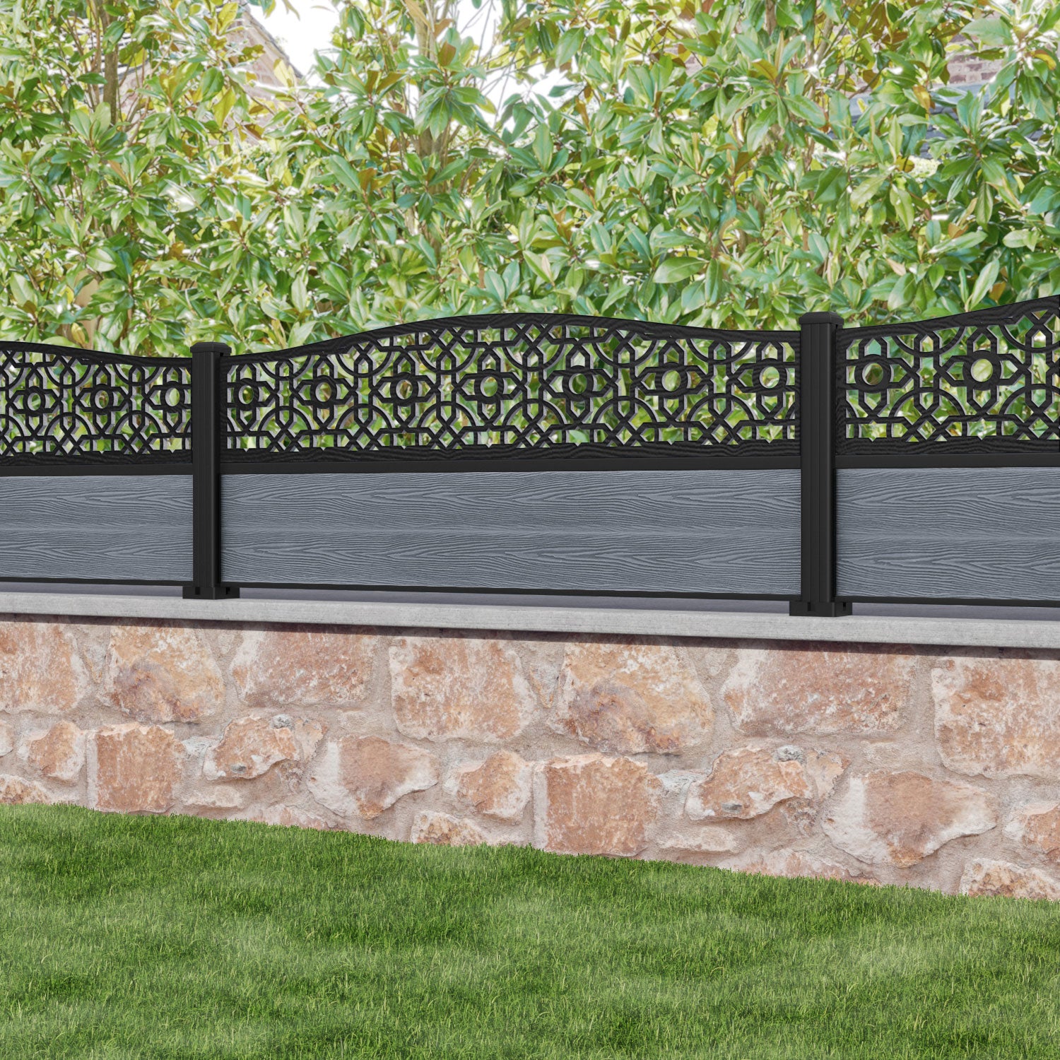 Classic Nabila Curved Top Composite Fence Panel - Anthracite Grey - Durable & Low Maintenance - Perfect for Backyard Privacy & Garden Decoration