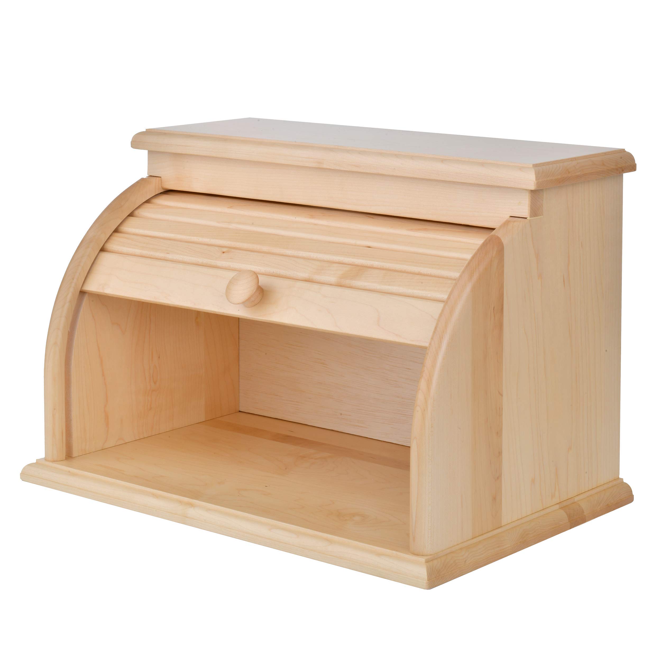 Amish Valley Roll Top Bread Box - Natural Oak Wood Storage Bin for Kitchen Counter | Perfect for Storing Bread, Buns & Pastries to Keep Fresh