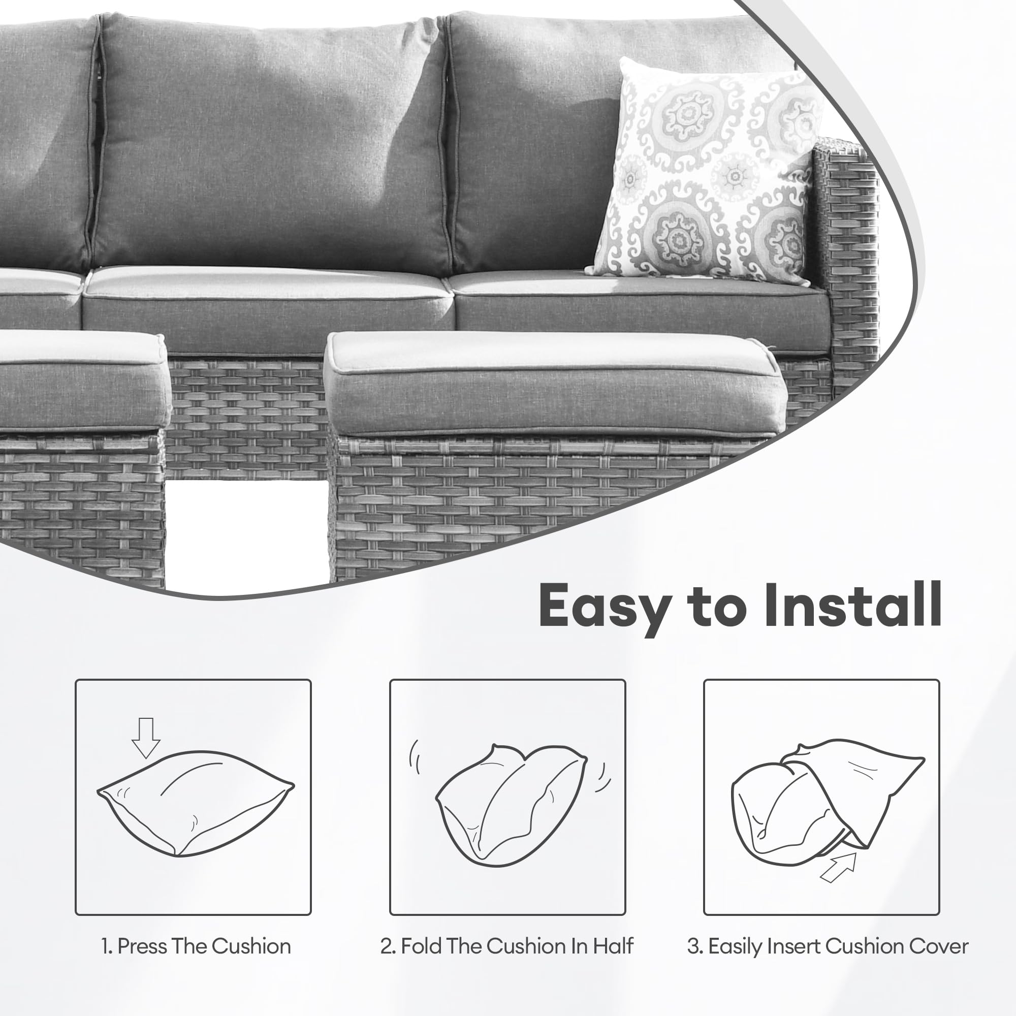 Waterproof Outdoor Cushion Covers - 8 Pack Dark Grey Patio Furniture Covers with Zipper for Sofa, Couch & Ottoman | All-Weather Protection for Deck, Poolside & Garden Seating