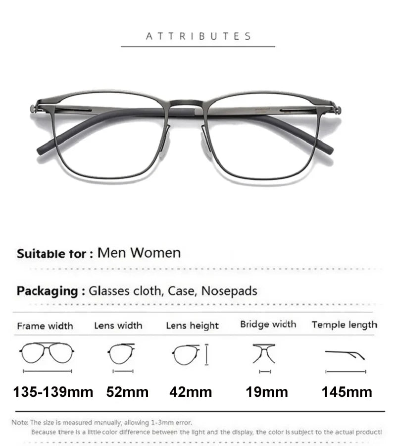 Aimee Unisex Full Rim Square Screwless Steel Eyeglasses Frame 61499 - Lightweight Durable Glasses for Men & Women - Perfect for Reading, Work, and Everyday Use