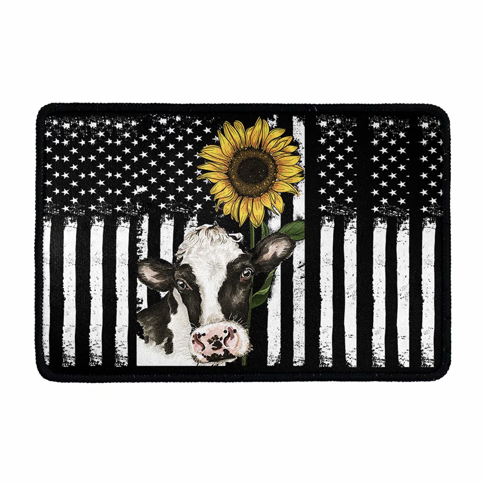 Dolyues Cow Animal with Flag Sunflower Welcome Doormat - Heavy Duty Indoor/Outdoor Entryway Rug for Front Door, Kitchen, Mud & Dirt Trapper - Perfect for Farmhouse, Country Style Home Decor