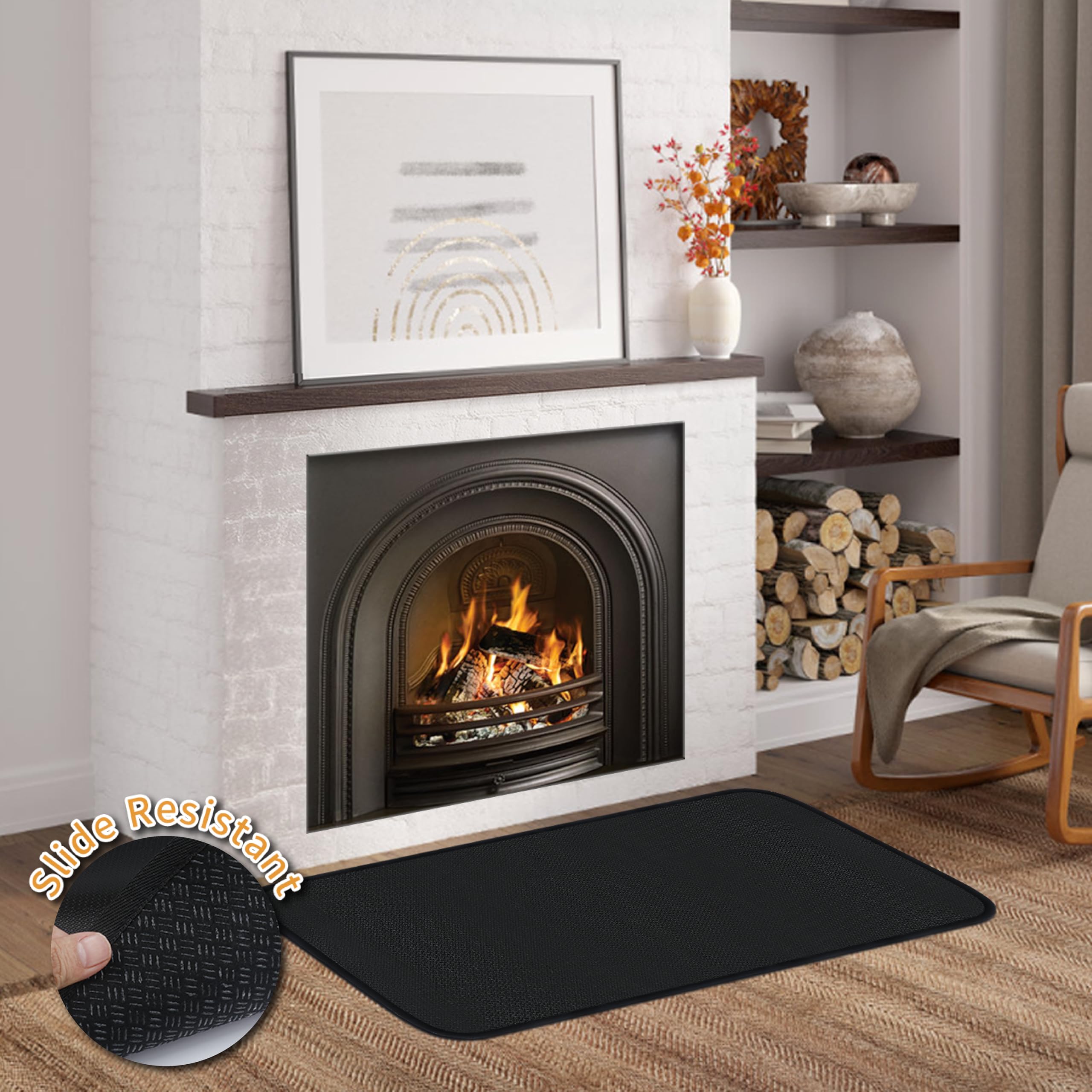 24x48 Inch Fireproof Hearth Pad for Wood Stove & Fireplace - Fire Resistant Floor Protector Mat for Firewood & Pellet Stoves - Safeguards Hardwood Floors & Decks from Heat & Sparks - Perfect for Living Rooms, Patios & Cabin Heating Areas