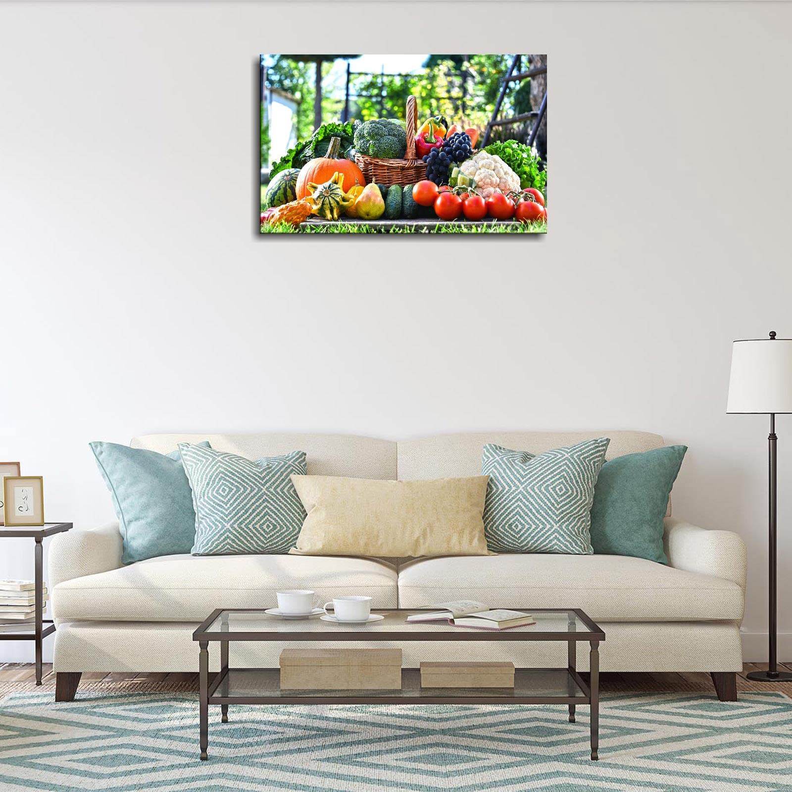 Vegetable Canvas Wall Art Print - 20x12 Inches Framed Kitchen Decor - Perfect for Farmhouse, Dining Room & Home Decoration