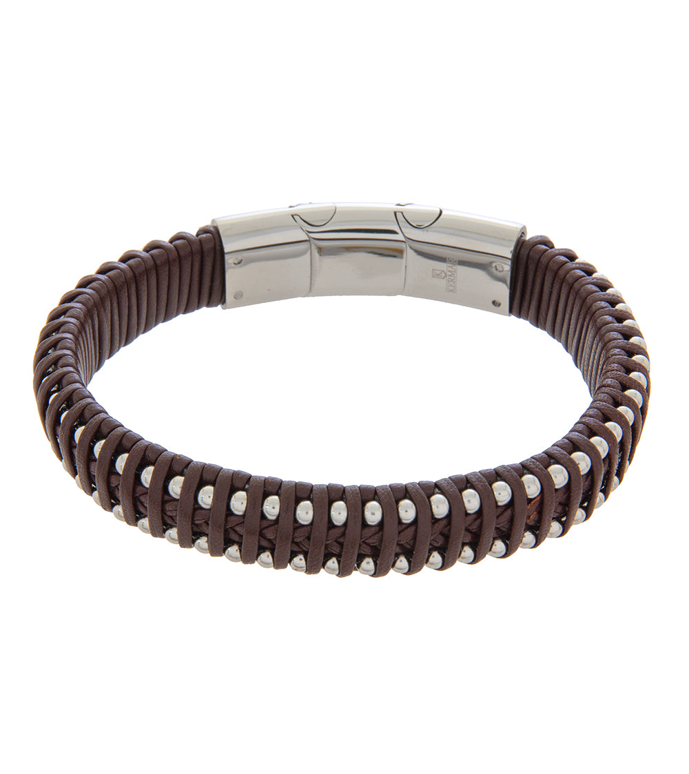 Men's Stainless Steel & Brown Leather Bracelet 19-21cm Adjustable with Extender - Perfect for Casual, Business & Outdoor Wear