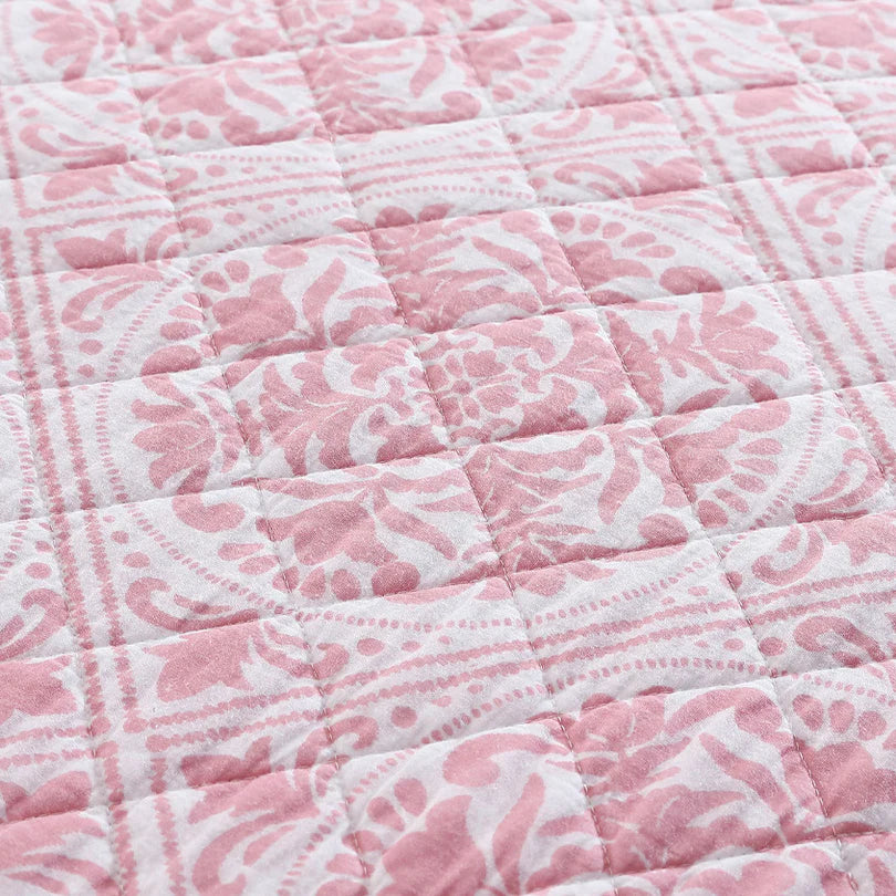 Laura Ashley Ayla Dusted Rose Cotton Coverlet Set - Soft & Elegant Bedding for Master Bedroom or Guest Room Decor