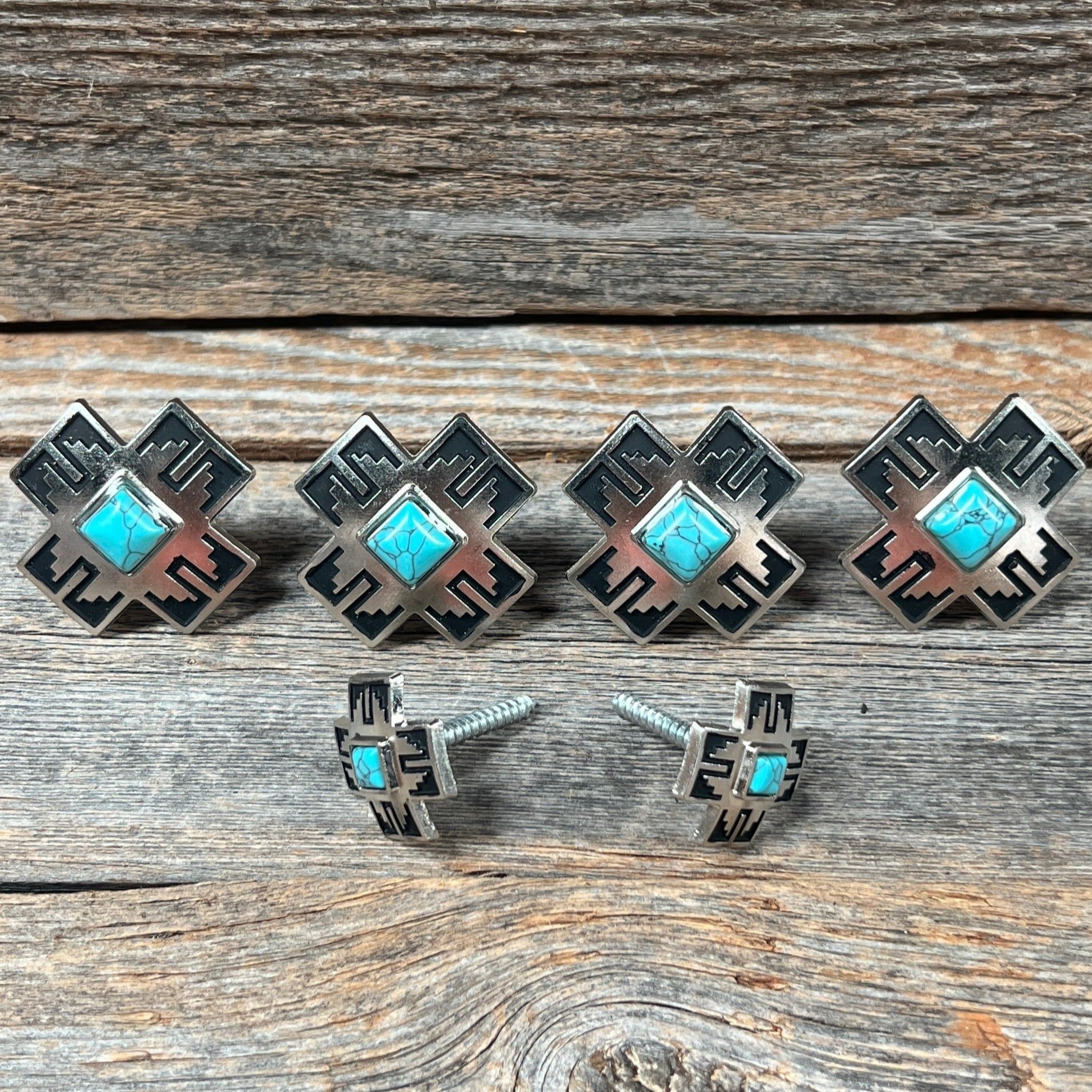 Southwest Antique Silver Turquoise Saddle Ring Set SSW201 - Authentic Native American Jewelry for Western Fashion & Boho Style