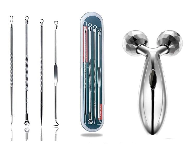 Stainless Steel Blackhead Remover Tool with 3D Roller & Y-Shape Face Massager - Skin Tightening & Firming Beauty Device for Face and Body Care | Perfect for Spa, Home Skincare Routine, and Anti-Aging Treatment