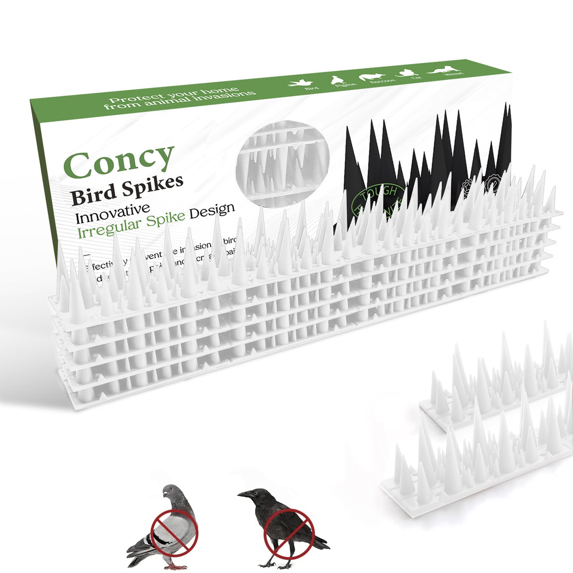 10 Pack Bird Spikes for Pigeon Control - Stainless Steel Anti-Roosting Spikes (White) - Protect Balconies, Roofs & Ledges from Bird Nesting & Droppings