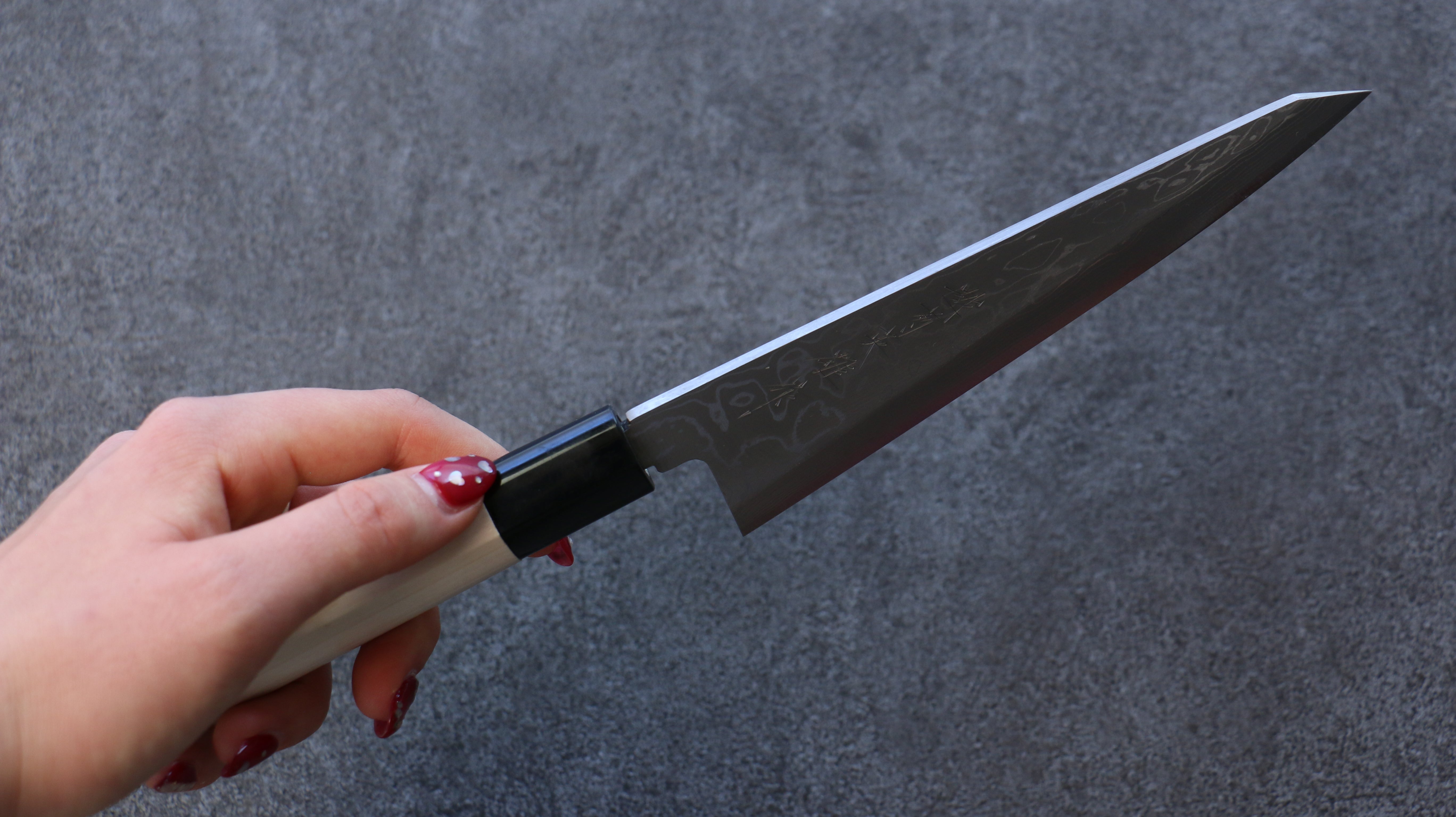 Premium Hideo Kitaoka Blue Steel No.2 Damascus Boning Knife 150mm - Magnolia Wood Handle - Japanese Honesuki for Poultry & Meat Cutting - Perfect for Chefs & Home Cooking