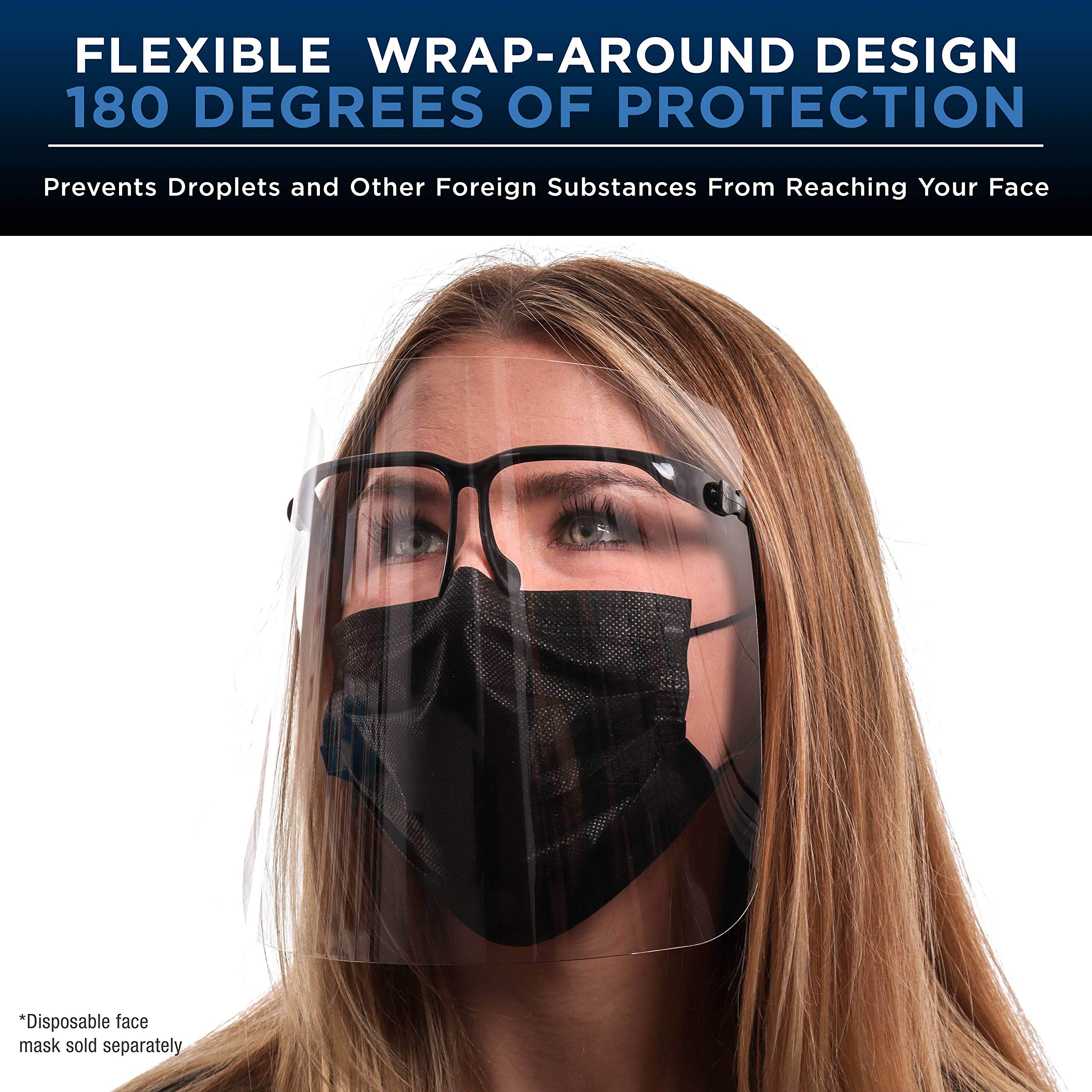 TCP Global Salon World Safety Face Shields with Black Glasses Frames (20 Packs of 4) - Ultra Clear Full Face Protection for Eyes, Nose & Mouth - Anti-Fog PET Plastic Face Shield Goggles - Ideal for Salons, Healthcare & Industrial Work Safety