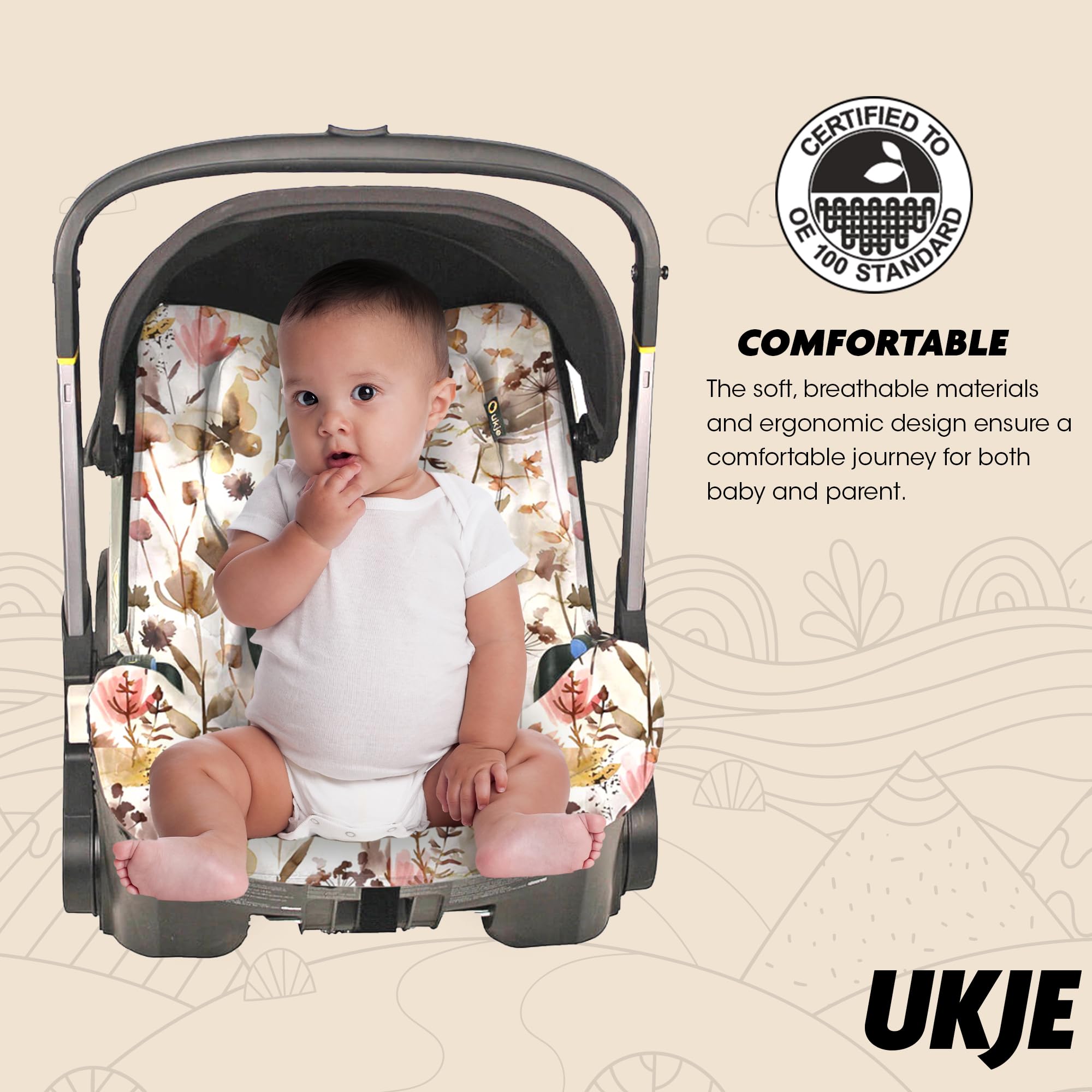 UKJE Protective Car Seat & Stroller Cover for Doona Car Seat - Waterproof Cotton Infant Seat Liner Protector - Easy Install & Washable Newborn Accessories (Wild Flowers) - Perfect for Travel, Daily Commutes & Baby Safety