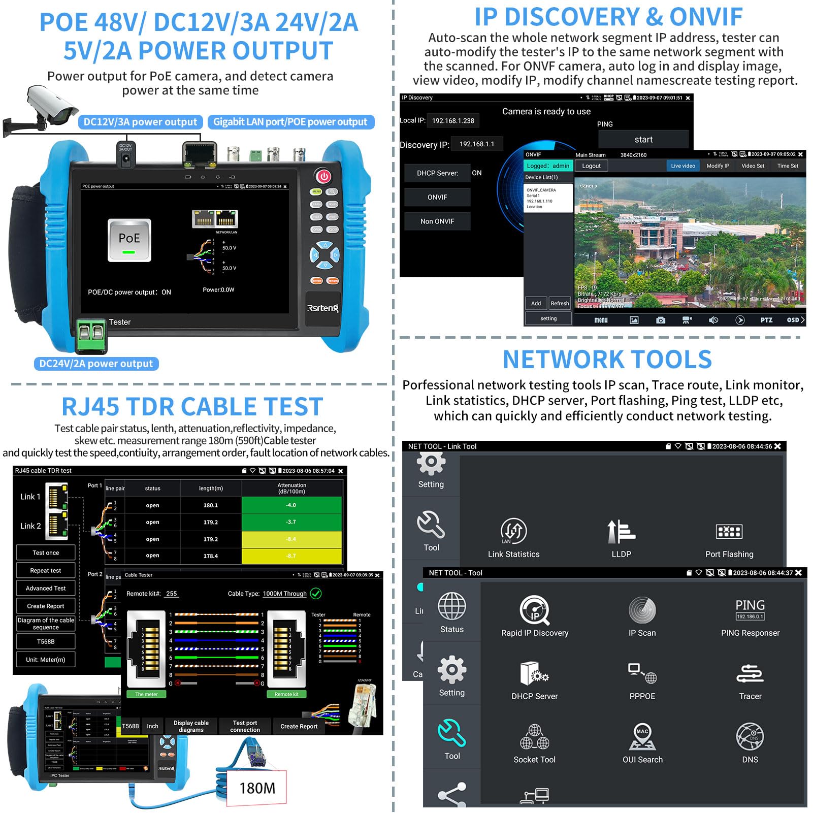 8K 32MP IP CCTV Camera Tester - 7inch IPS Touch Screen with TDR, POE, WiFi & HDMI Support for 8MP CVI/TVI/AHD/SDI/CVBS Cameras | IPC-9800ADHS Pro | Ideal for Security System Installation & Maintenance