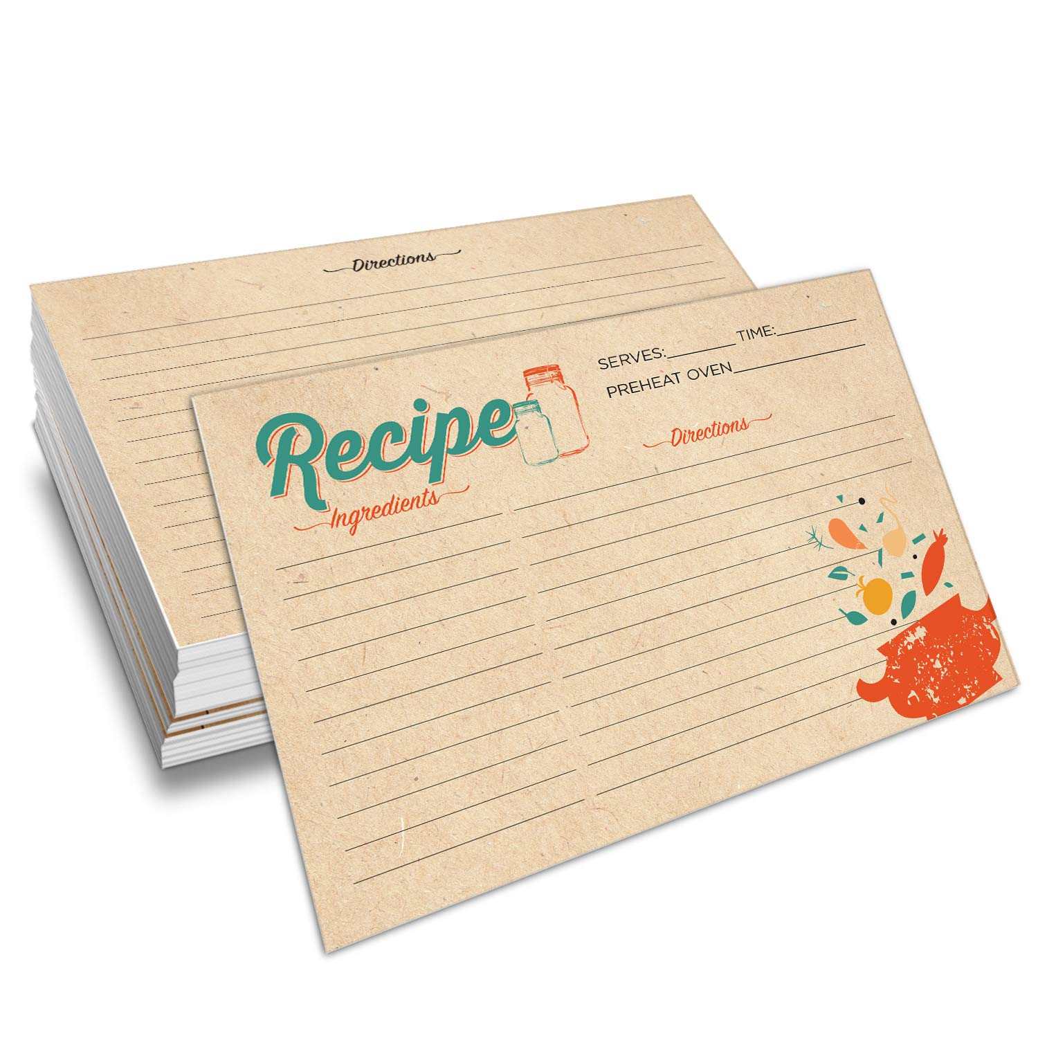 50-Pack Double Sided 4x6 Inch Recipe Cards - Thick Kraft Cardstock with Printed Lines & Smooth Writing Surface - Perfect for Recipe Organization, Meal Planning & Handwritten Cooking Notes