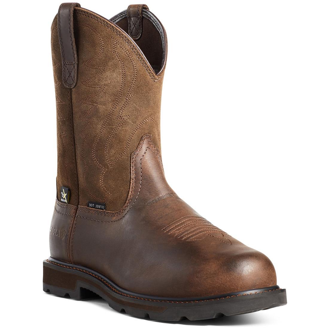 Groundbreaker Steel Toe MetGuard Work Boots for Men - Brown Safety Shoes with Electrical Hazard Protection, Slip Resistant & Comfortable for Construction, Warehouse & Outdoor Work