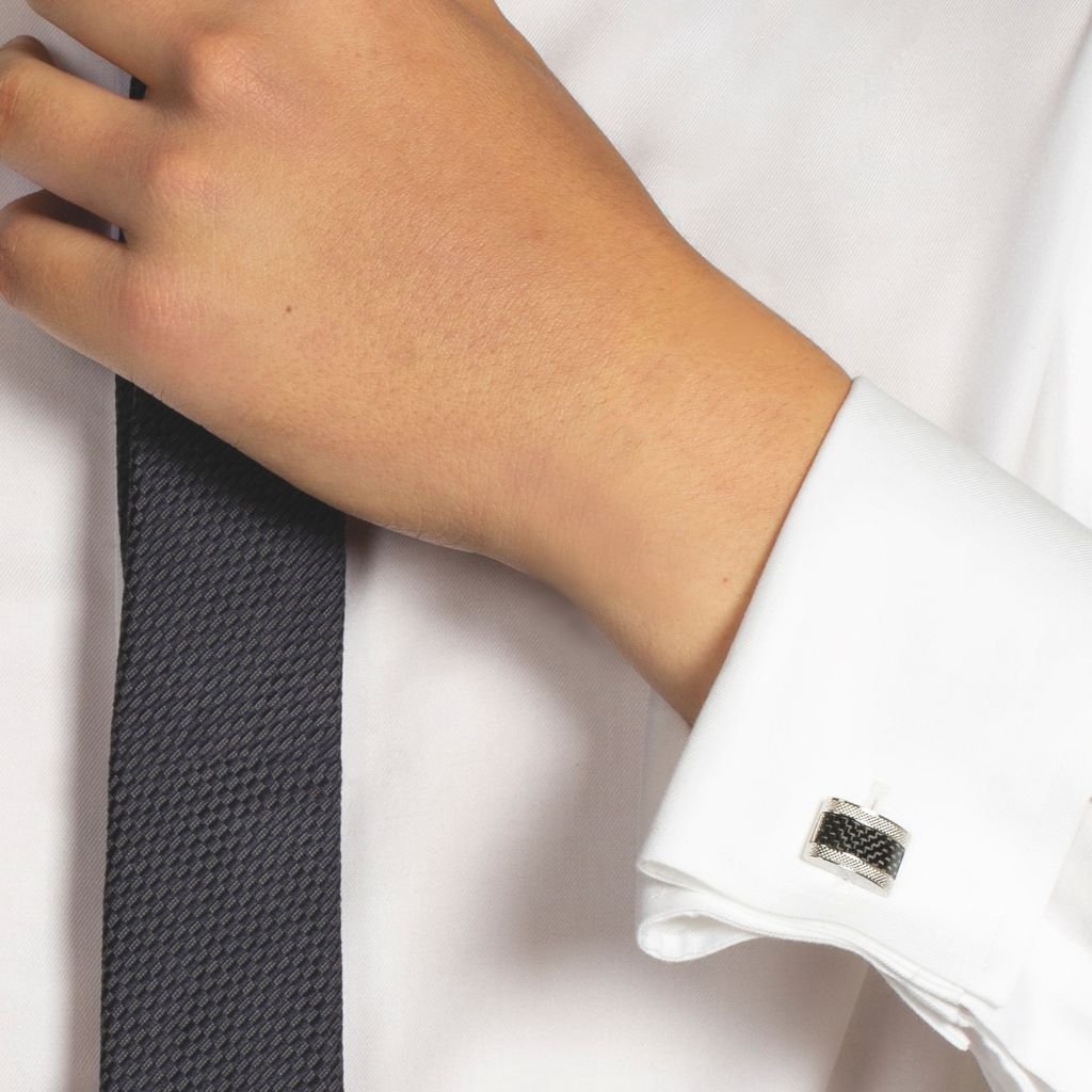 TATEOSSIAN D-Shaped Cufflinks for Men - Elegant Black & Silver Dress Accessories - Perfect for Weddings, Business Meetings & Formal Events