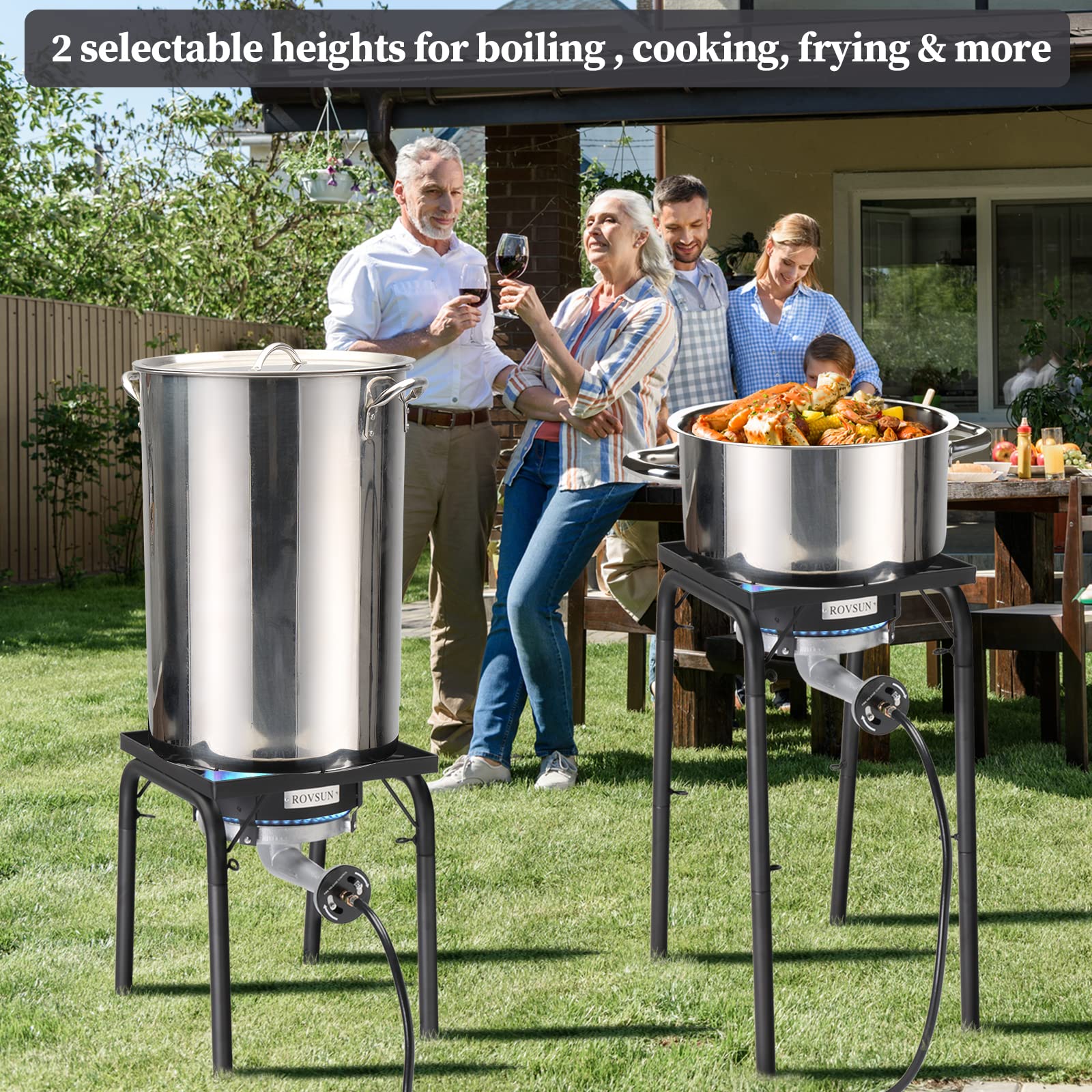 ROVSUN 200,000 BTU High-Pressure Propane Burner - Adjustable Height Portable Gas Stove with 20psi Regulator for Outdoor Cooking, Camping, Home Brewing, Turkey Frying & Maple Syrup Boiling | Perfect for Backyard BBQs, Tailgating & Emergency Preparedness