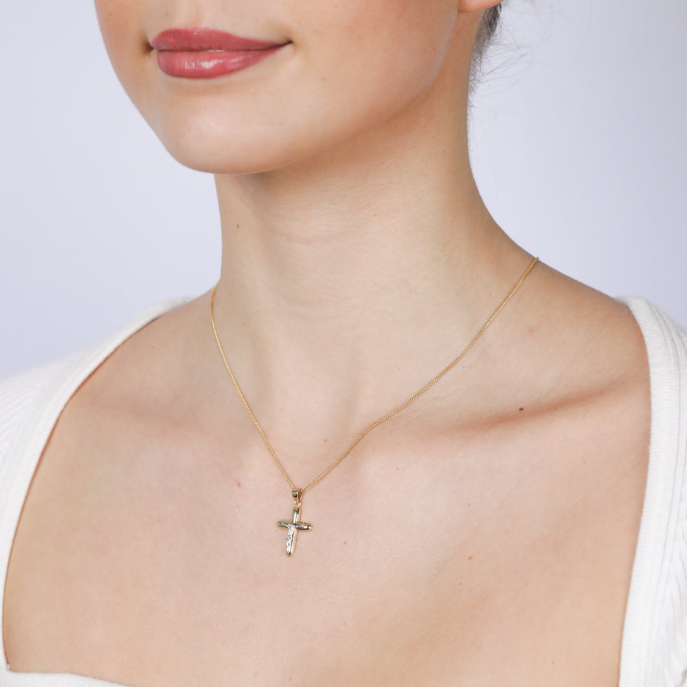 9ct Yellow and White Two-Tone Gold 25mm x 20mm Crucifix Pendant - Perfect for Religious Jewelry, Gifts, and Everyday Wear