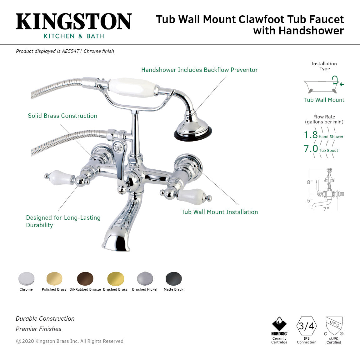 Vintage Matte Black Clawfoot Tub Faucet with Hand Shower - 3 Handle Wall Mount 2 Hole Bathtub Fixture for Antique Bathroom Decor | Perfect for Victorian & Retro Style Bathrooms