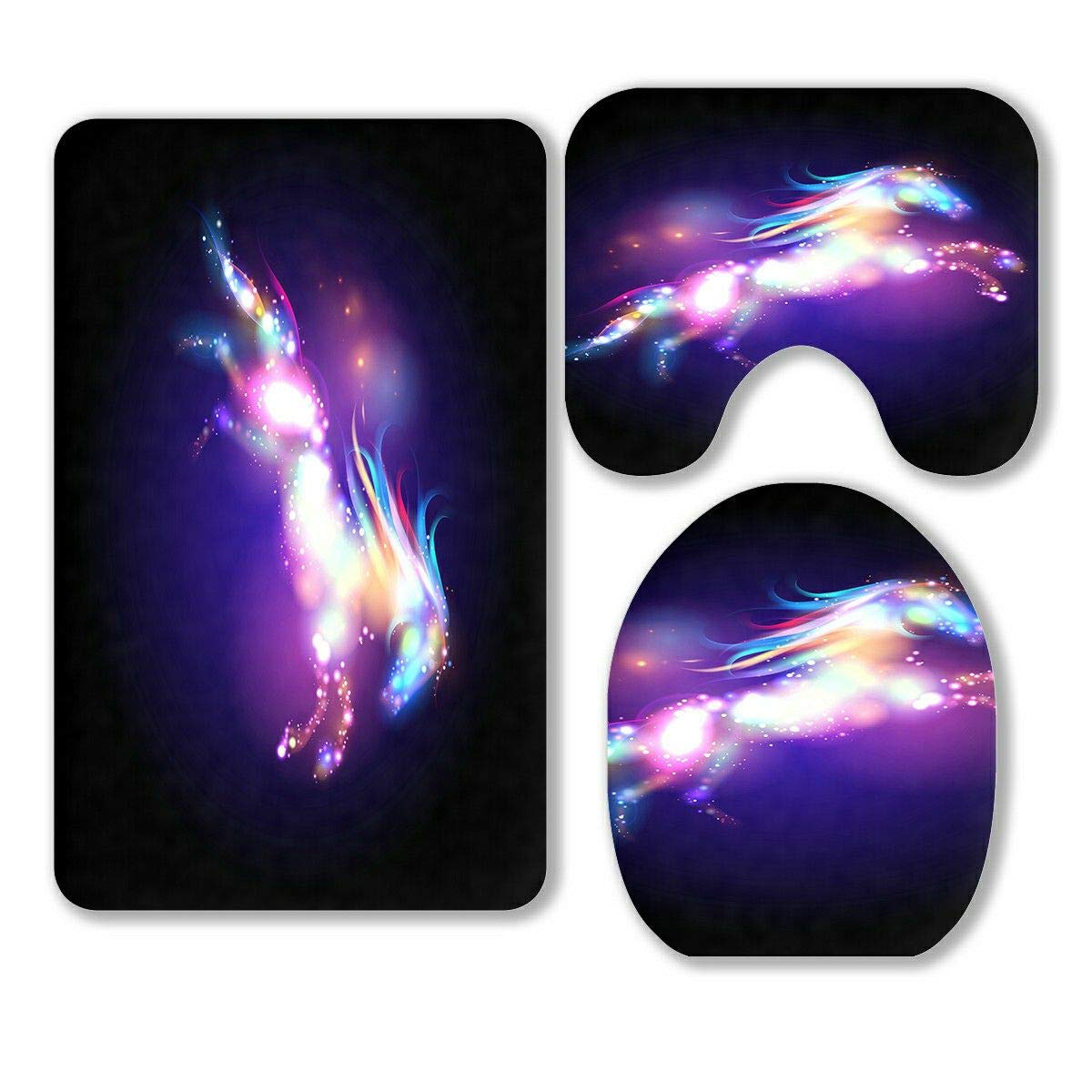 ECZJNT 2014 New Year Abstract Neon Horse 3-Piece Bathroom Rug Set - Non-Slip Bath Mat, Contour Mat & Toilet Lid Cover - Perfect for Modern Bathroom Decor & Holiday Gift Giving