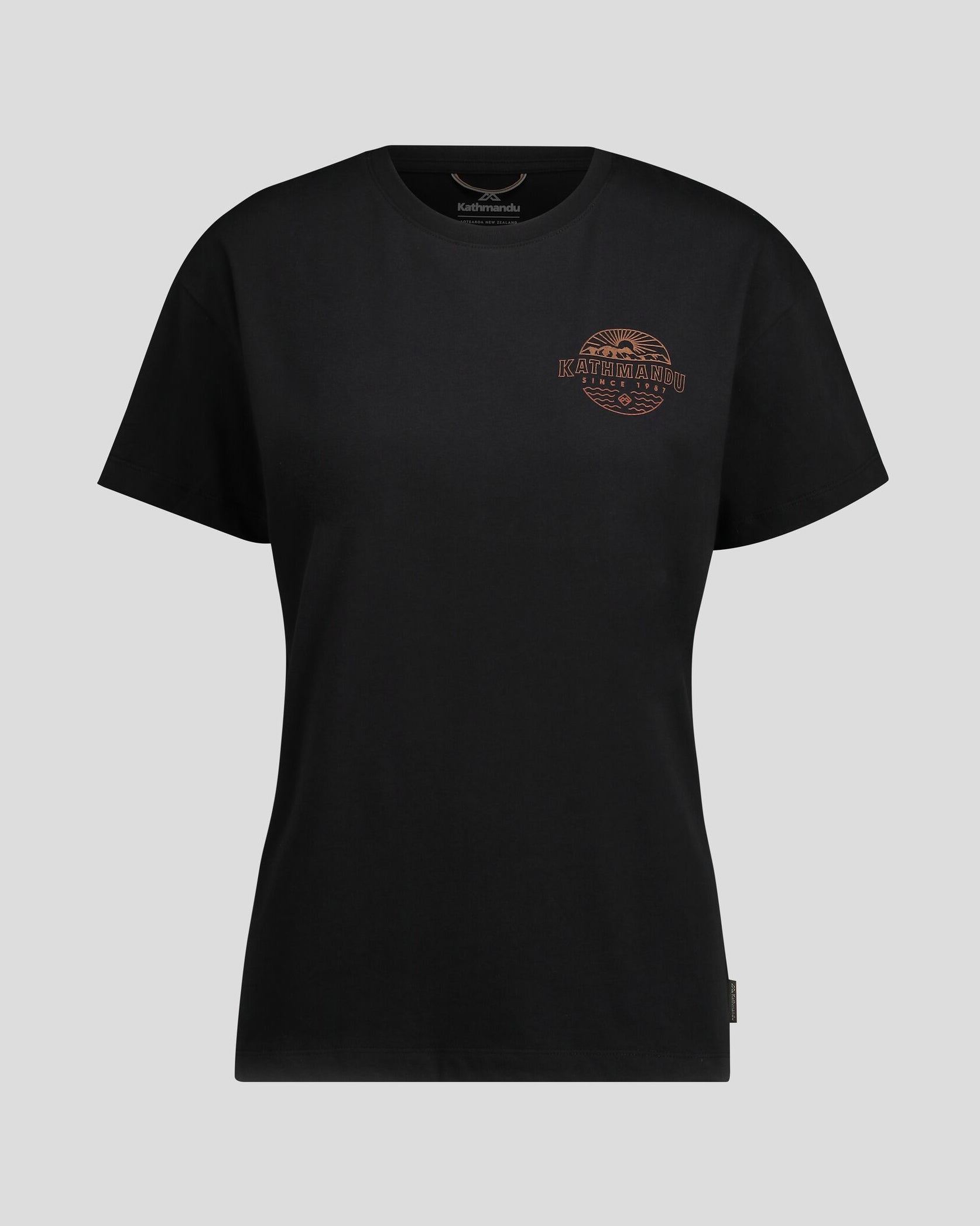 Women's Kathmandu Logo Faded Organic Cotton T-Shirt - Black | Eco-Friendly Casual Tee for Everyday Wear & Outdoor Activities