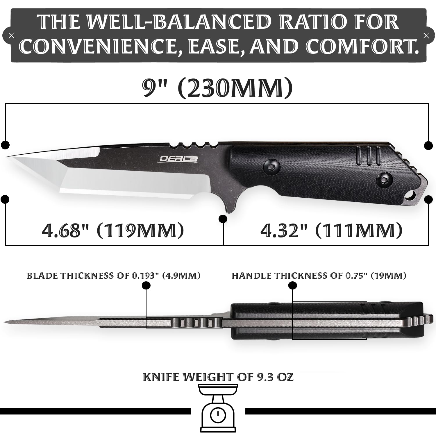 OERLA OLX-004 Tactical Survival Knife - 420HC Steel Fixed Blade with Kydex Sheath & G10 Handle - Outdoor Camping, Hunting, Bushcraft & Emergency Tool - Perfect for Hiking, Backpacking & Survival Situations