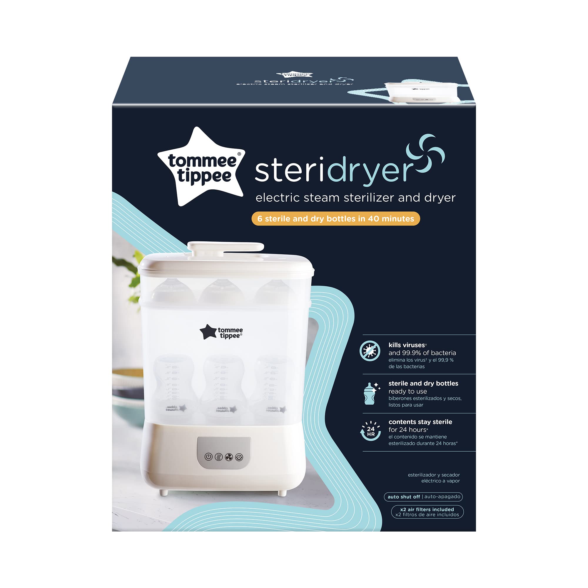 Tommee Tippee Electric Steam Sterilizer and Dryer for Baby Bottles - Kills 99.9% of Germs & Viruses | White Baby Bottle Sterilizing Machine | Perfect for Nursery, Daycare & Travel Use