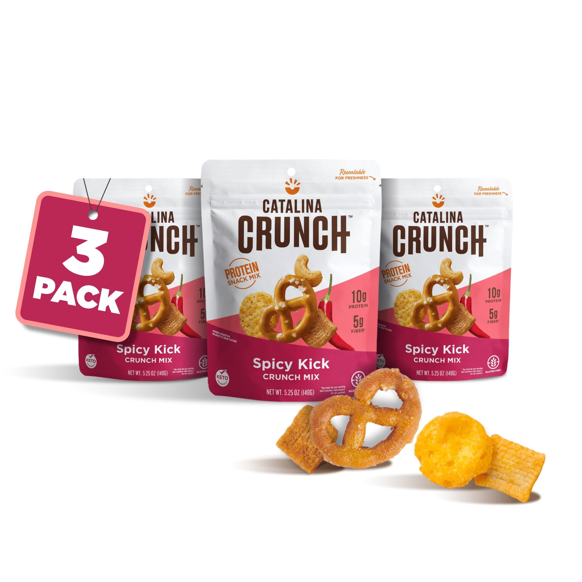 Catalina Crunch Spicy Kick High Fiber Protein Snack Mix - Low Carb, Keto Friendly, Gluten Free | Healthy On-The-Go Snacks for Work, Gym & Travel | Pack of 3