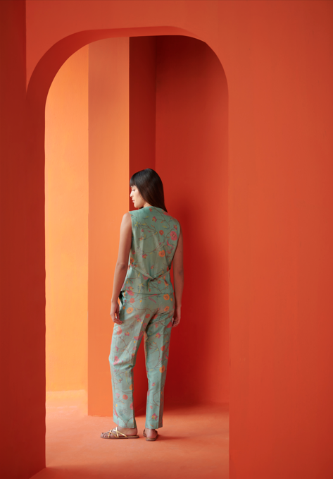 Elegant Aqua Silk Brocade Vest Coat for Women - Perfect for Weddings, Parties & Special Occasions