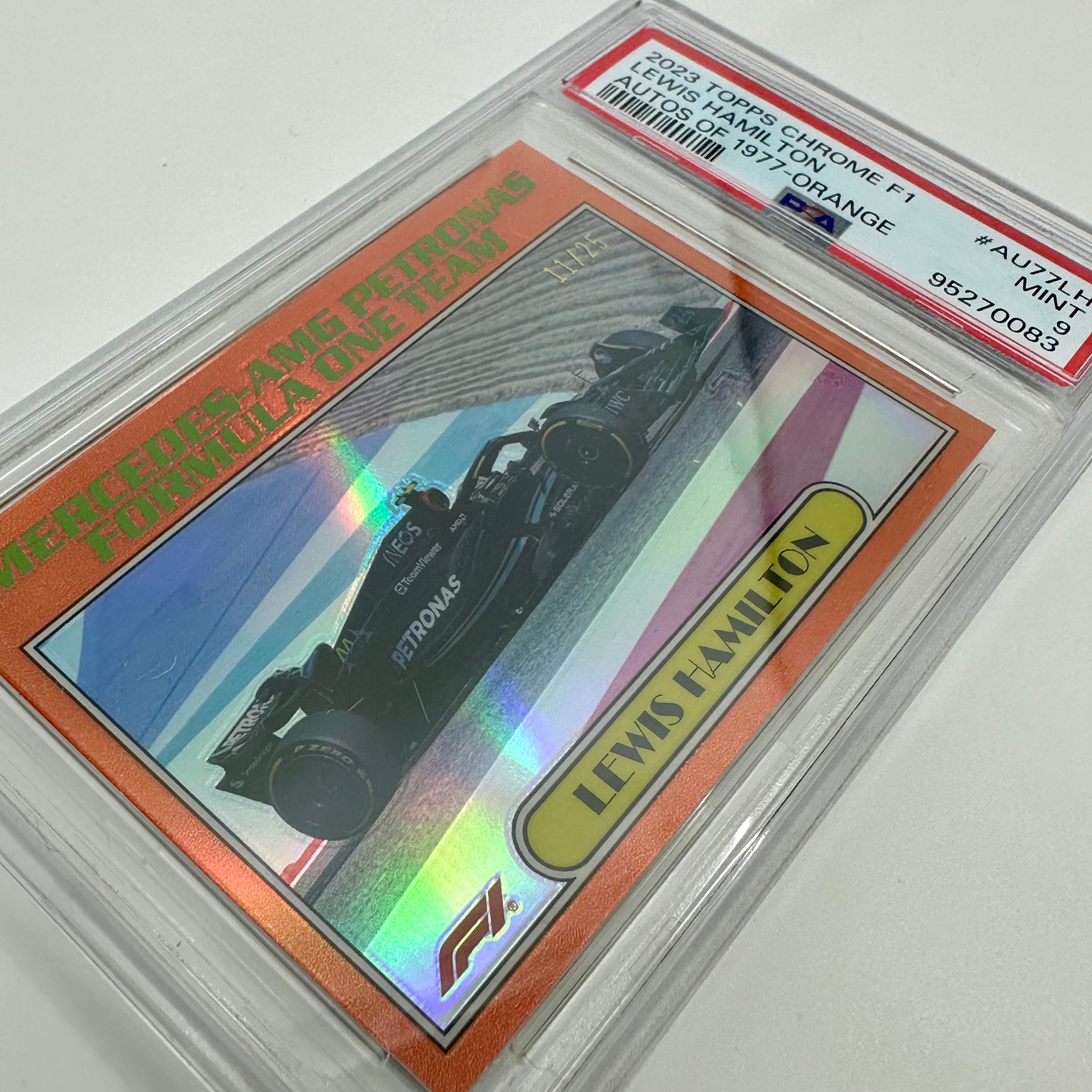 2023 Topps Chrome Lewis Hamilton #AU77 LH Orange PSA 9 - Rare Trading Card for Collectors & F1 Fans - Perfect for Display, Investment & Sports Memorabilia Collections