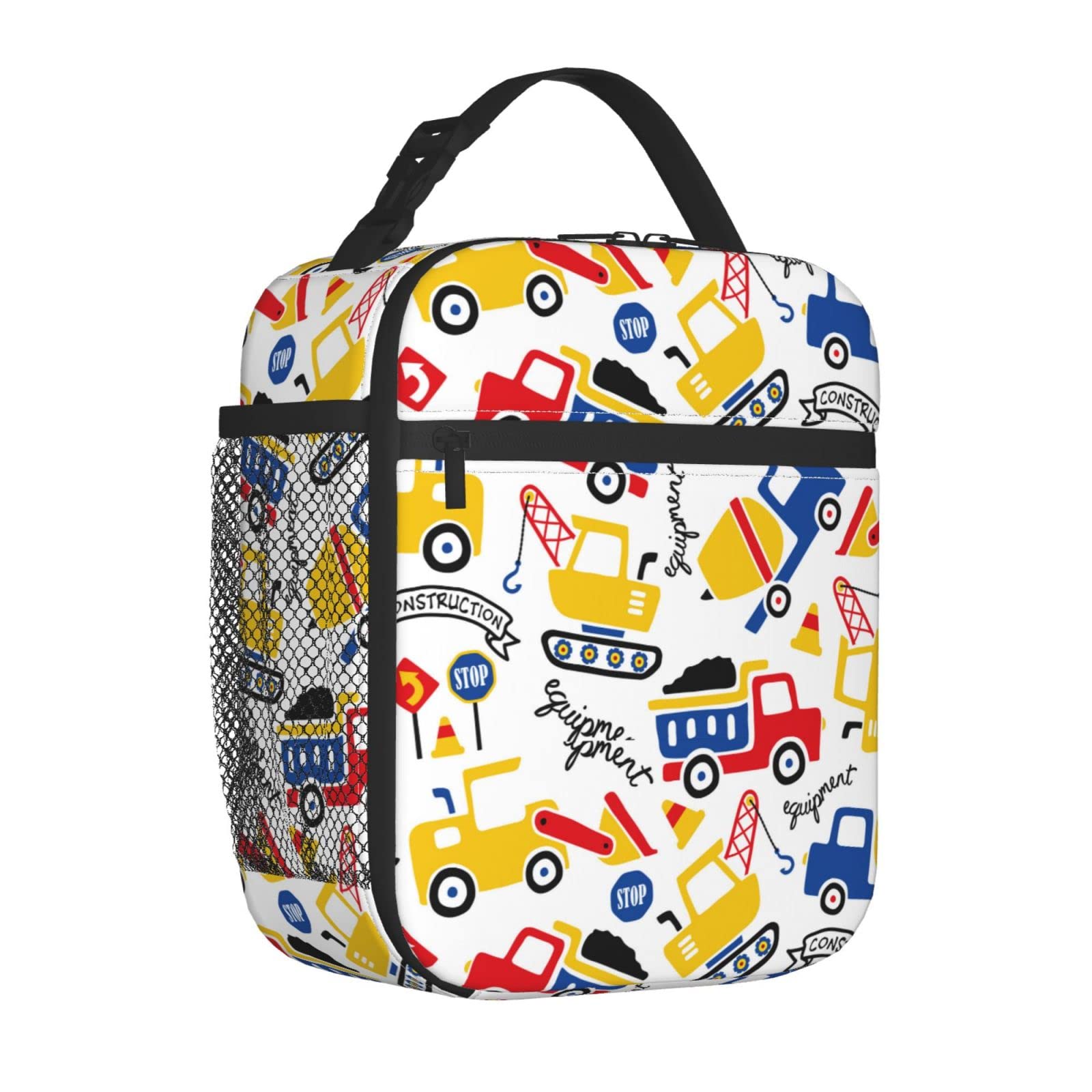 **Insulated Lunch Bag for Women & Men - Portable Cooler Lunch Box for School, Office, Picnic & Travel - Leakproof & Durable with Cartoon Construction Vehicles Design**    *(Perfect for Students, Professionals & Outdoor Adventures - Keep Meals Fresh & Stylish!)*